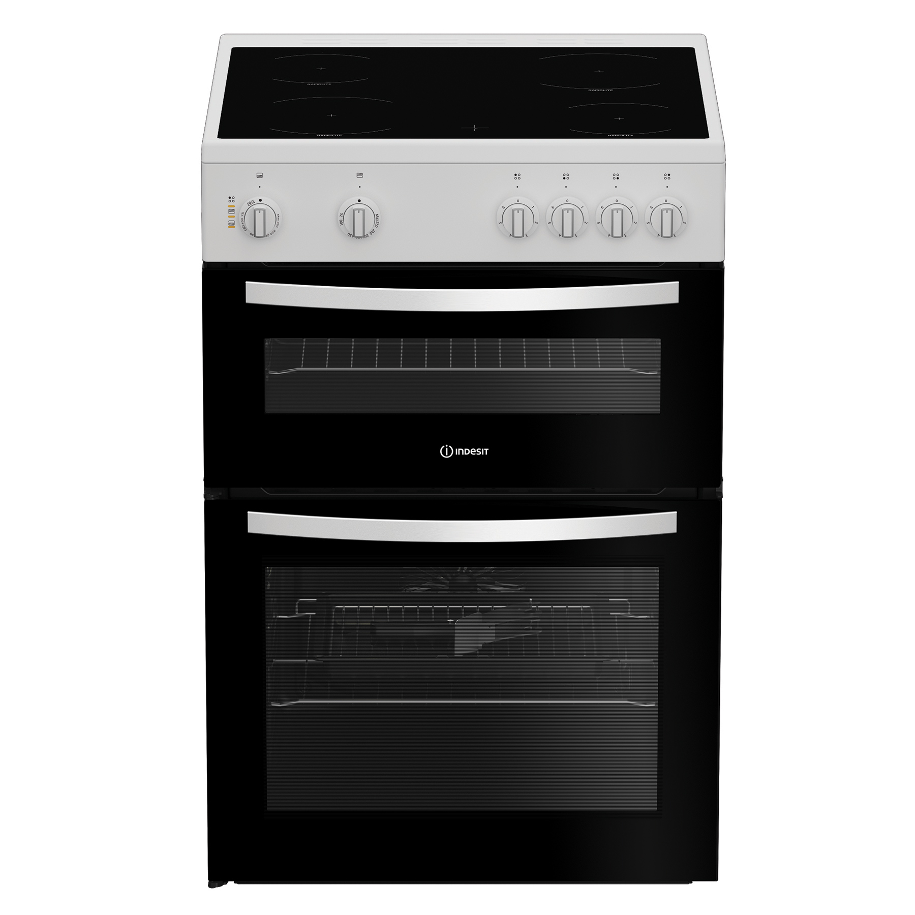 Indesit IDE6VMW 60cm Double Oven Electric Cooker in White 4 Zone Ceram