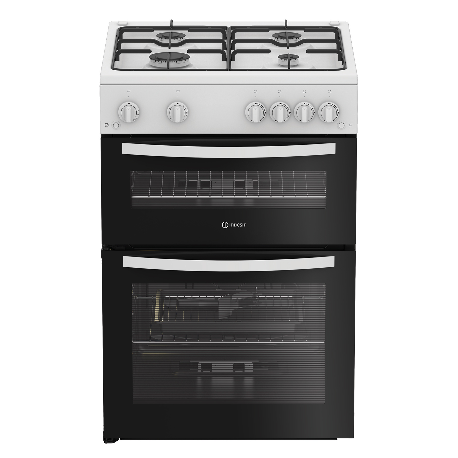 Indesit IDG6GW 60cm Double Oven Gas Cooker in White 4 Gas Burners 72L