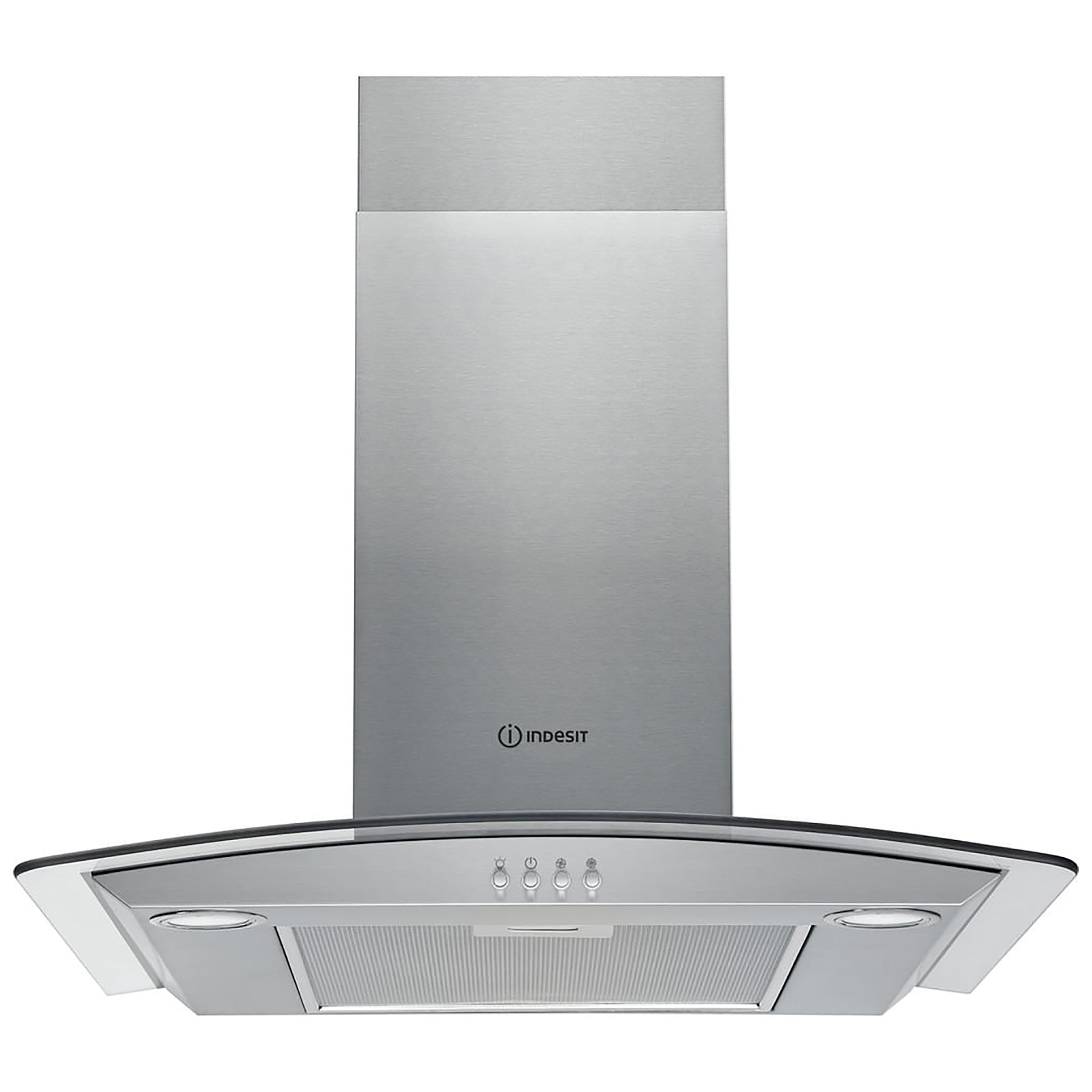Image of Indesit IHGC6 5LMX 60cm Curved Glass Chimney Hood in St Steel 3 Speed