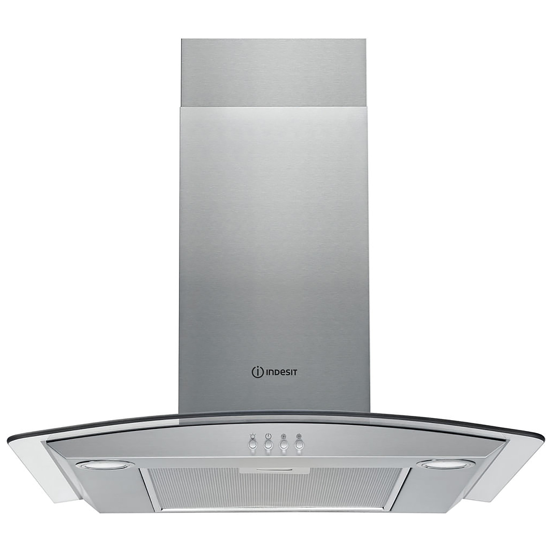 Indesit IHGC6 5LMX 60cm Curved Glass Chimney Hood in St Steel 3 Speed