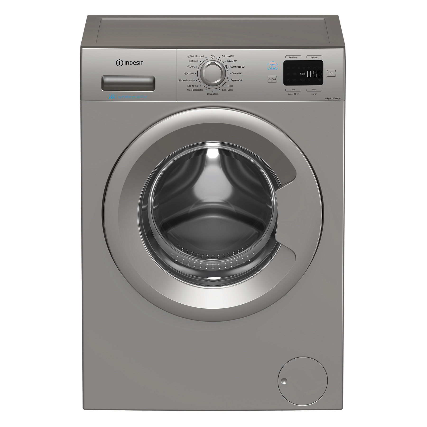Indesit IP846SPUSHGO 8kg 1400 Spin Washing Machine in Silver A Rated P, photo 2