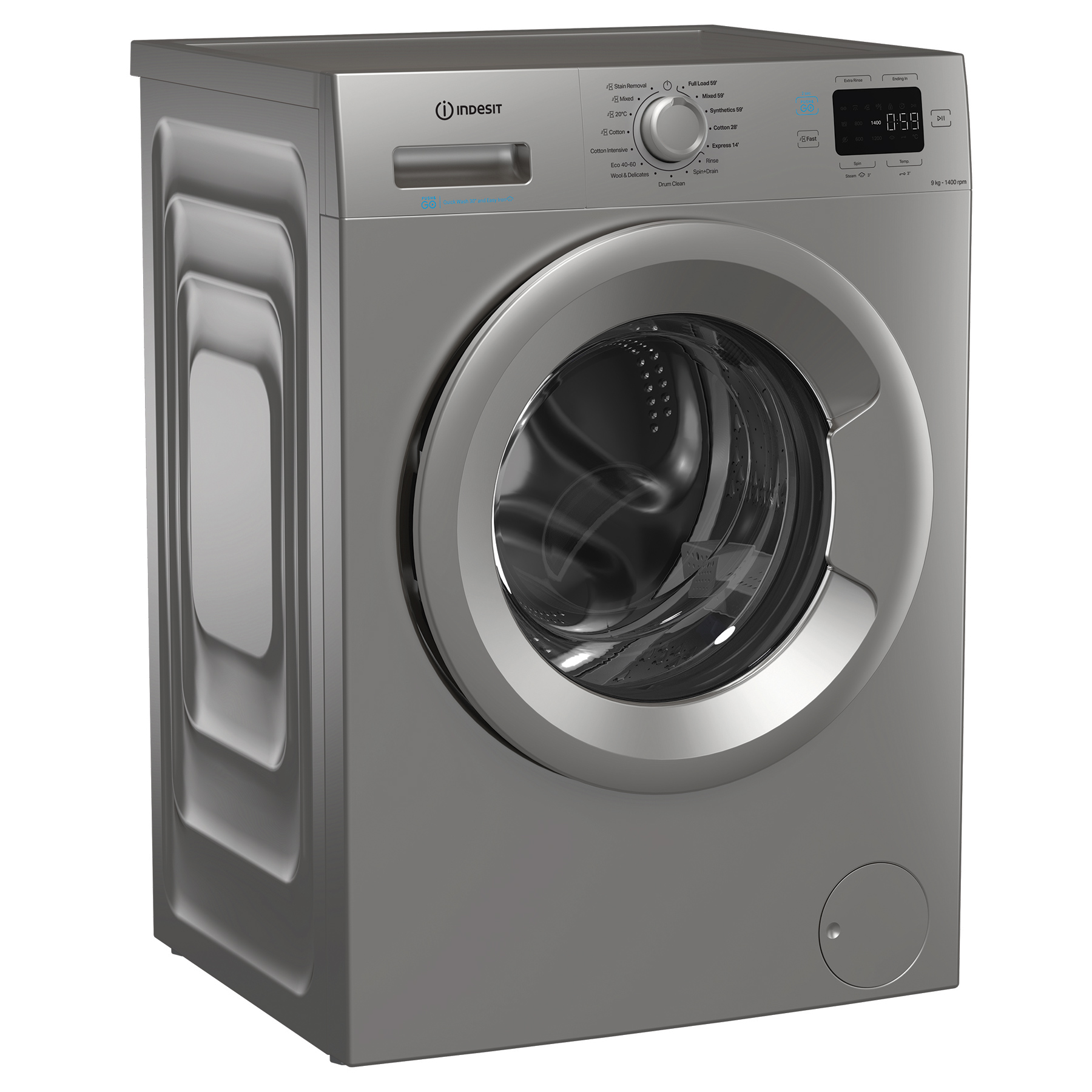 Indesit IP946SPUSHGO 9kg 1400 Spin Washing Machine in Silver A Rated A, photo 3