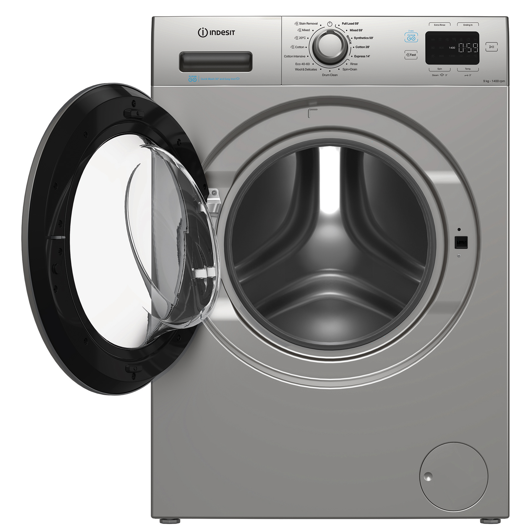 Indesit IP946SPUSHGO 9kg 1400 Spin Washing Machine in Silver A Rated A, photo 4