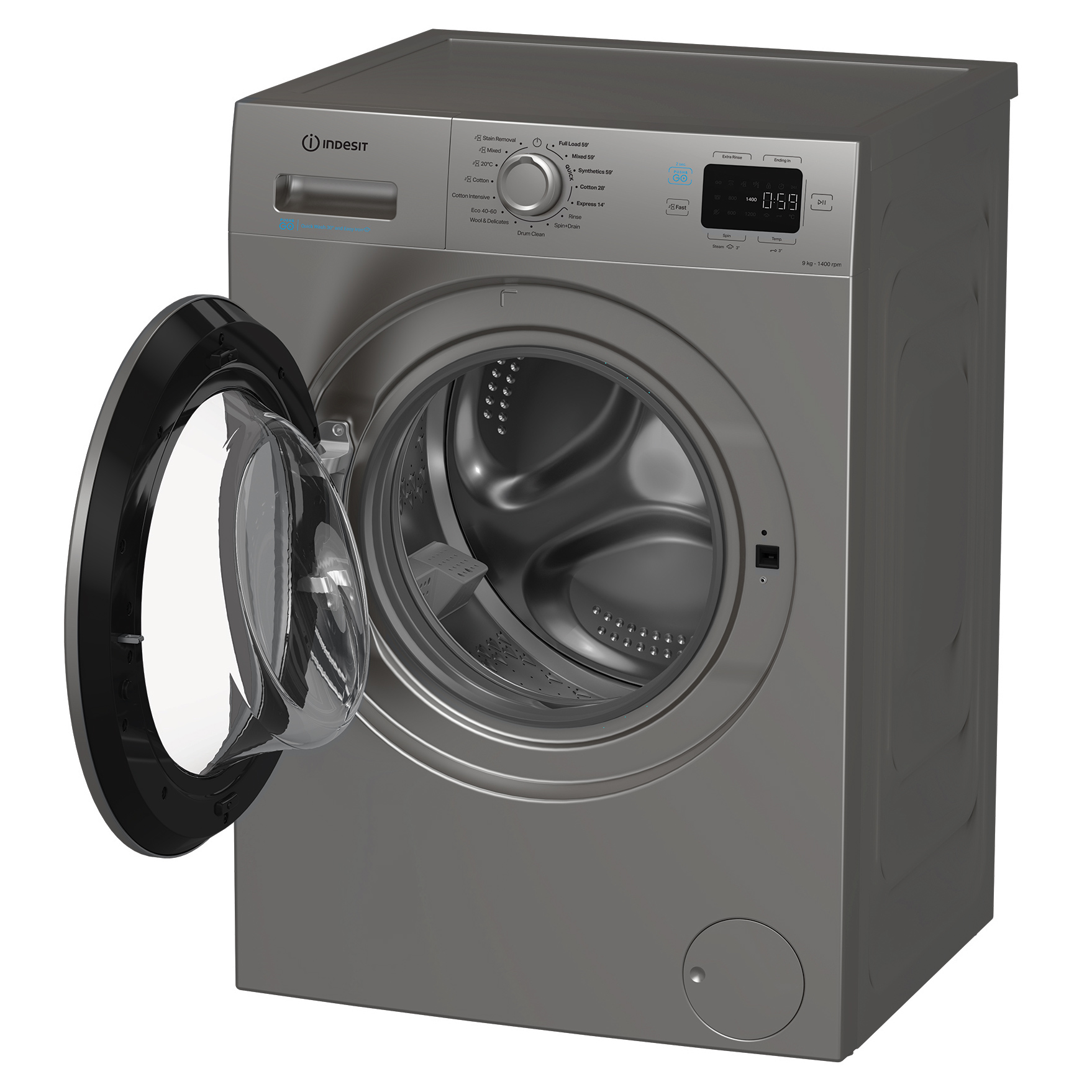 Indesit IP946SPUSHGO 9kg 1400 Spin Washing Machine in Silver A Rated A, photo 5