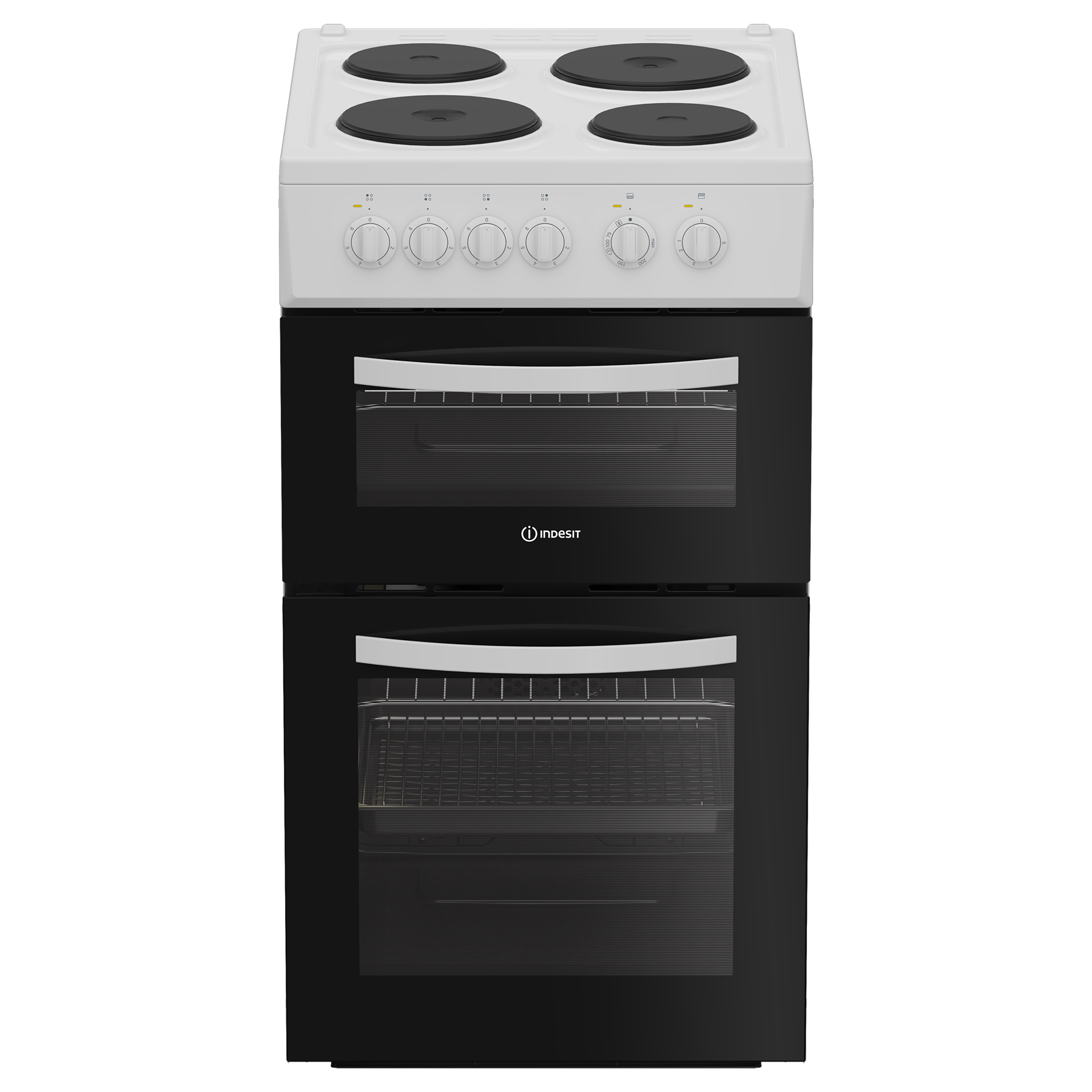 Indesit ITE5EMW 50cm Twin Cavity Electric Cooker in White Solid Plate