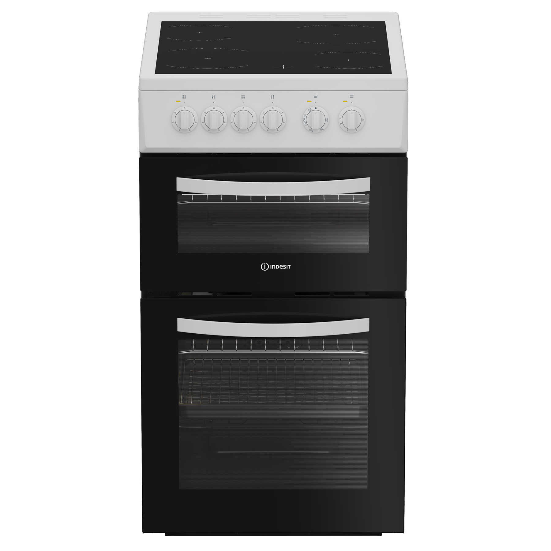 Indesit ITE5VMW 50cm Twin Cavity Electric Cooker in White Ceramic Hob