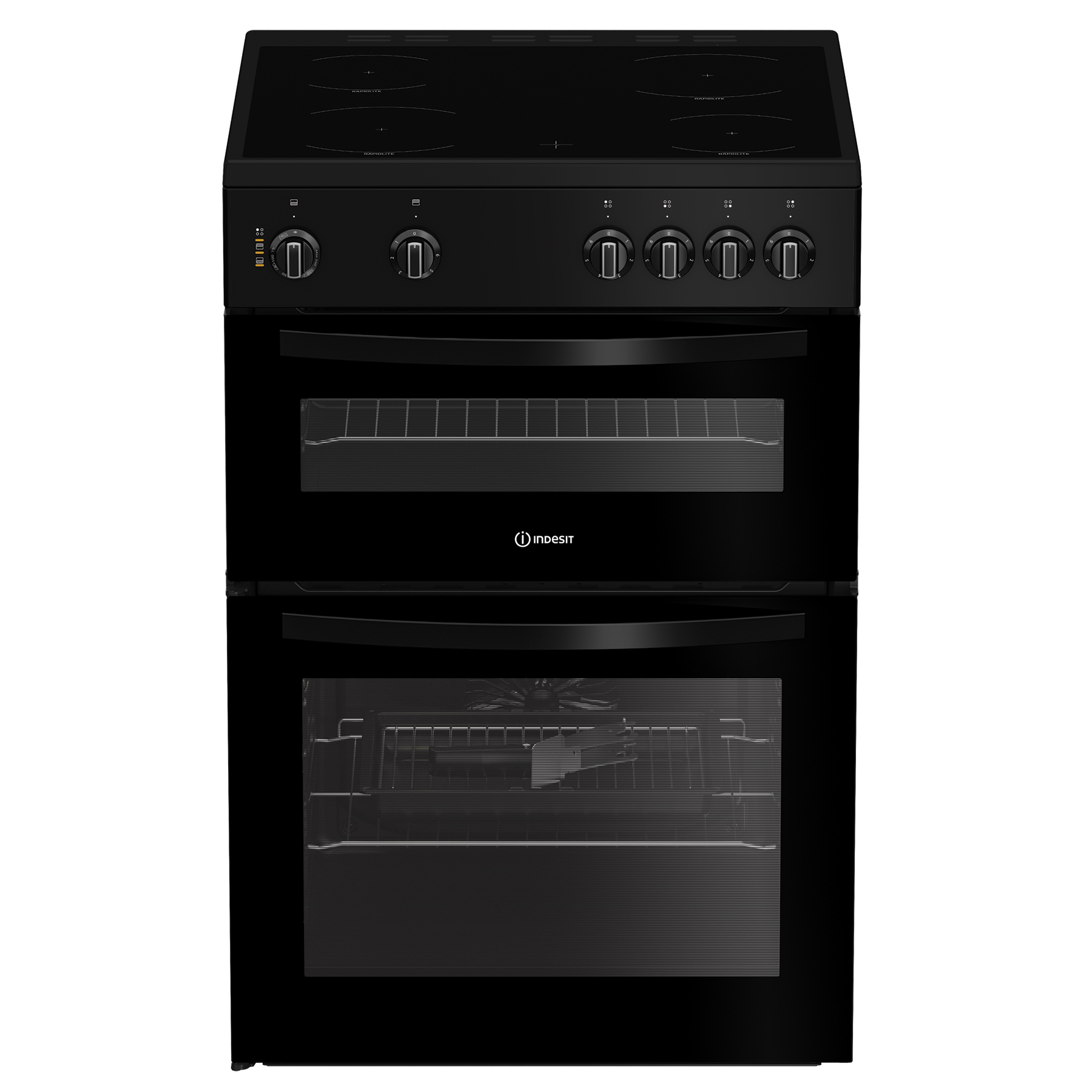 Indesit ITE6VMB 60cm Twin Cavity Electric Cooker in Black Ceramic Hob