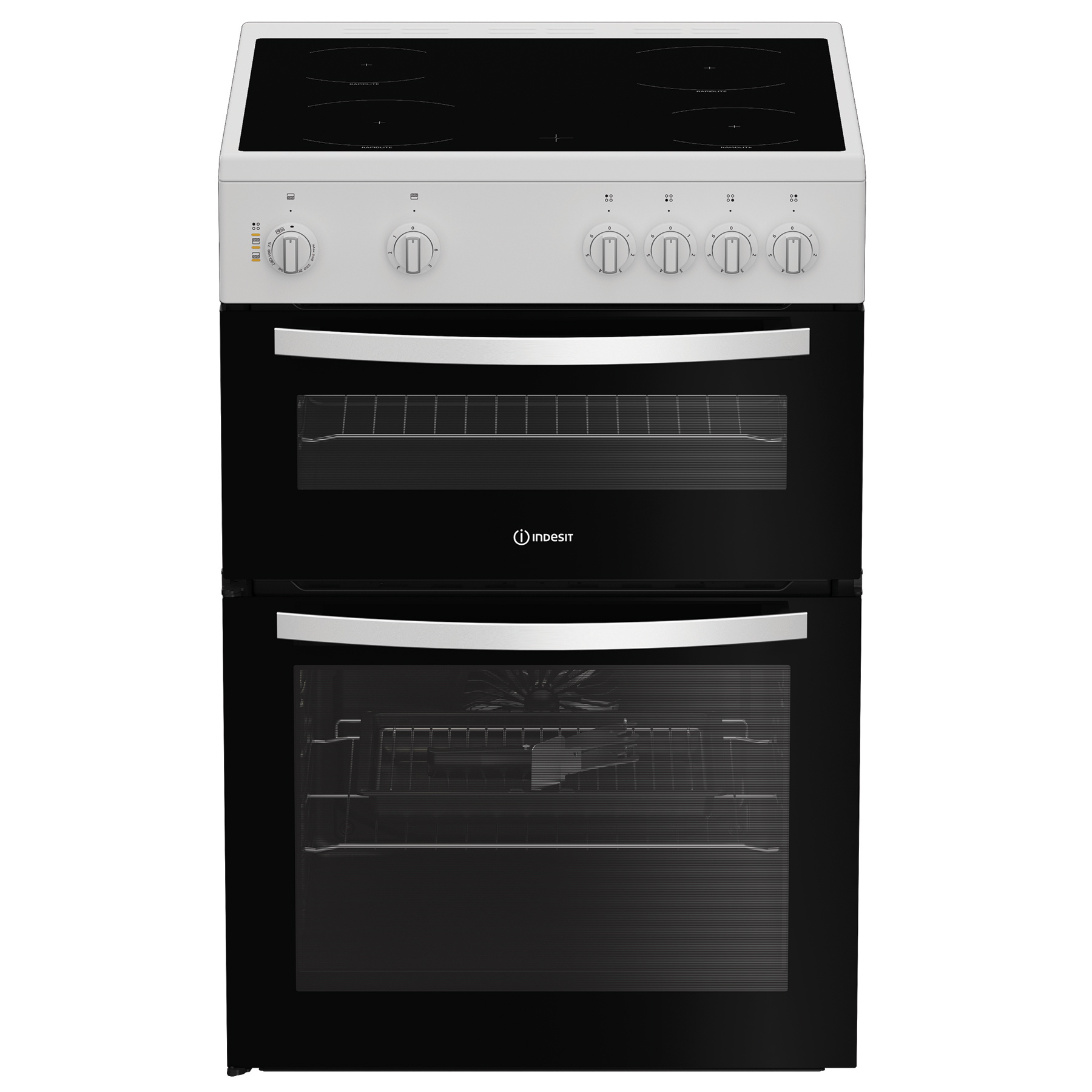 Indesit ITE6VMW 60cm Twin Cavity Electric Cooker in White Ceramic Hob