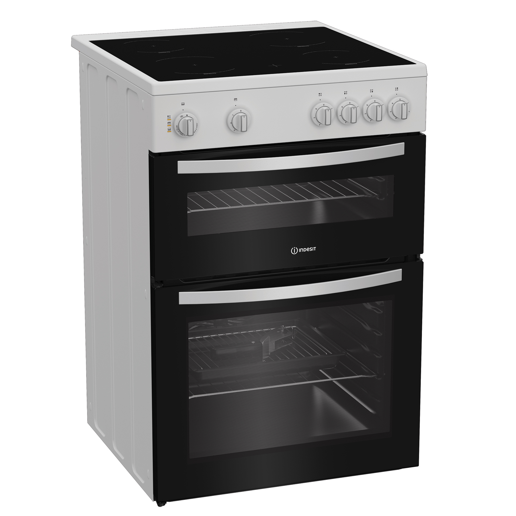 Indesit ITE6VMW 60cm Twin Cavity Electric Cooker in White Ceramic Hob, photo 2