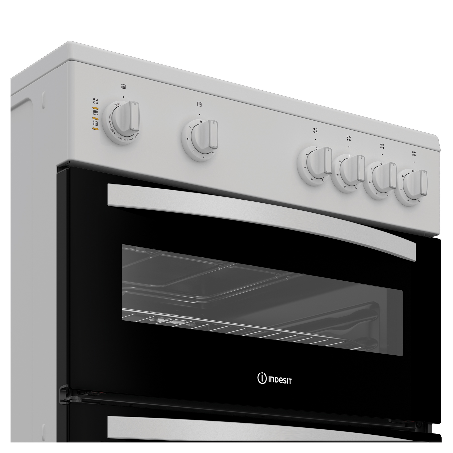 Indesit ITE6VMW 60cm Twin Cavity Electric Cooker in White Ceramic Hob, photo 4