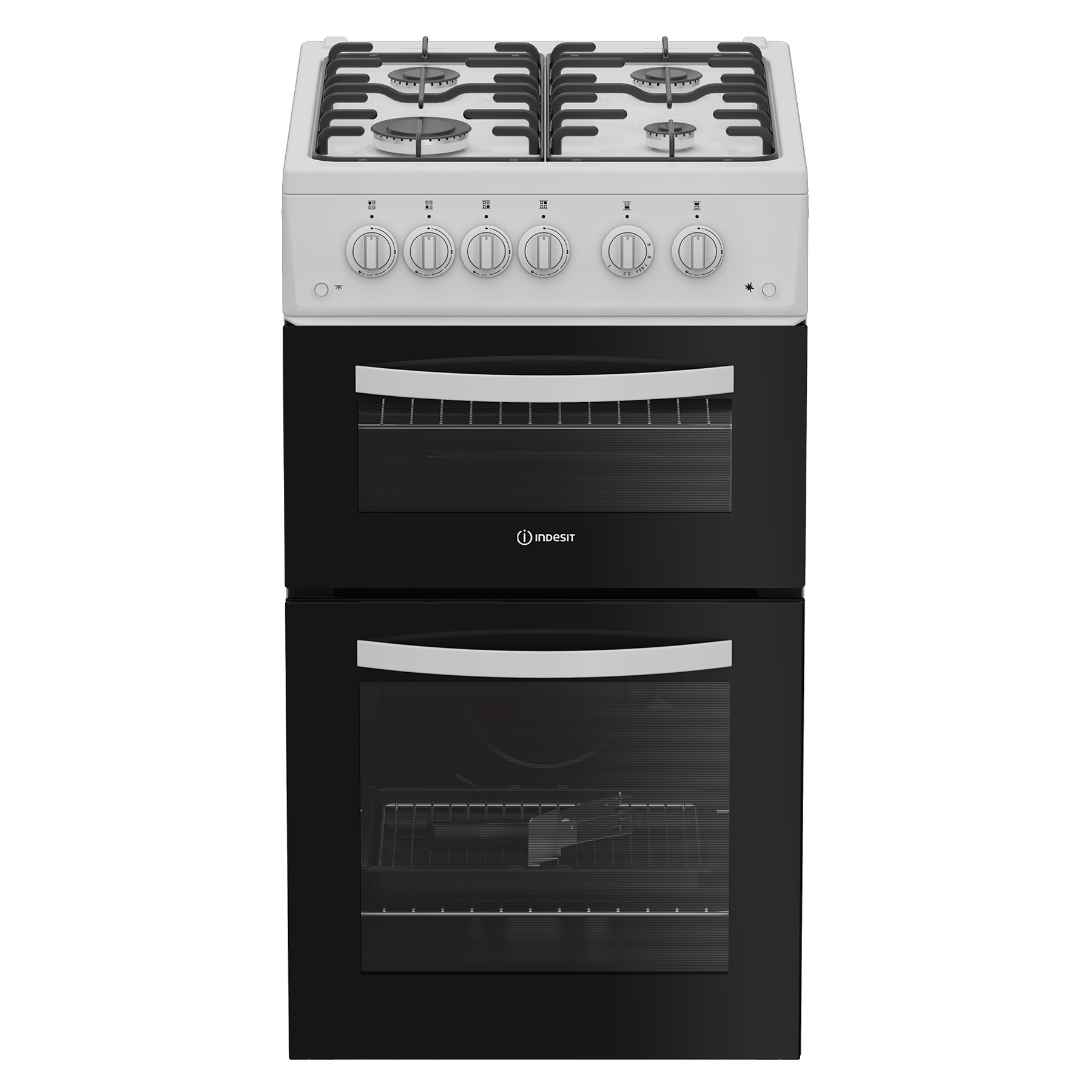 Indesit ITG5GMW 50cm Twin Cavity Gas Cooker in White 4 Gas Burners 54