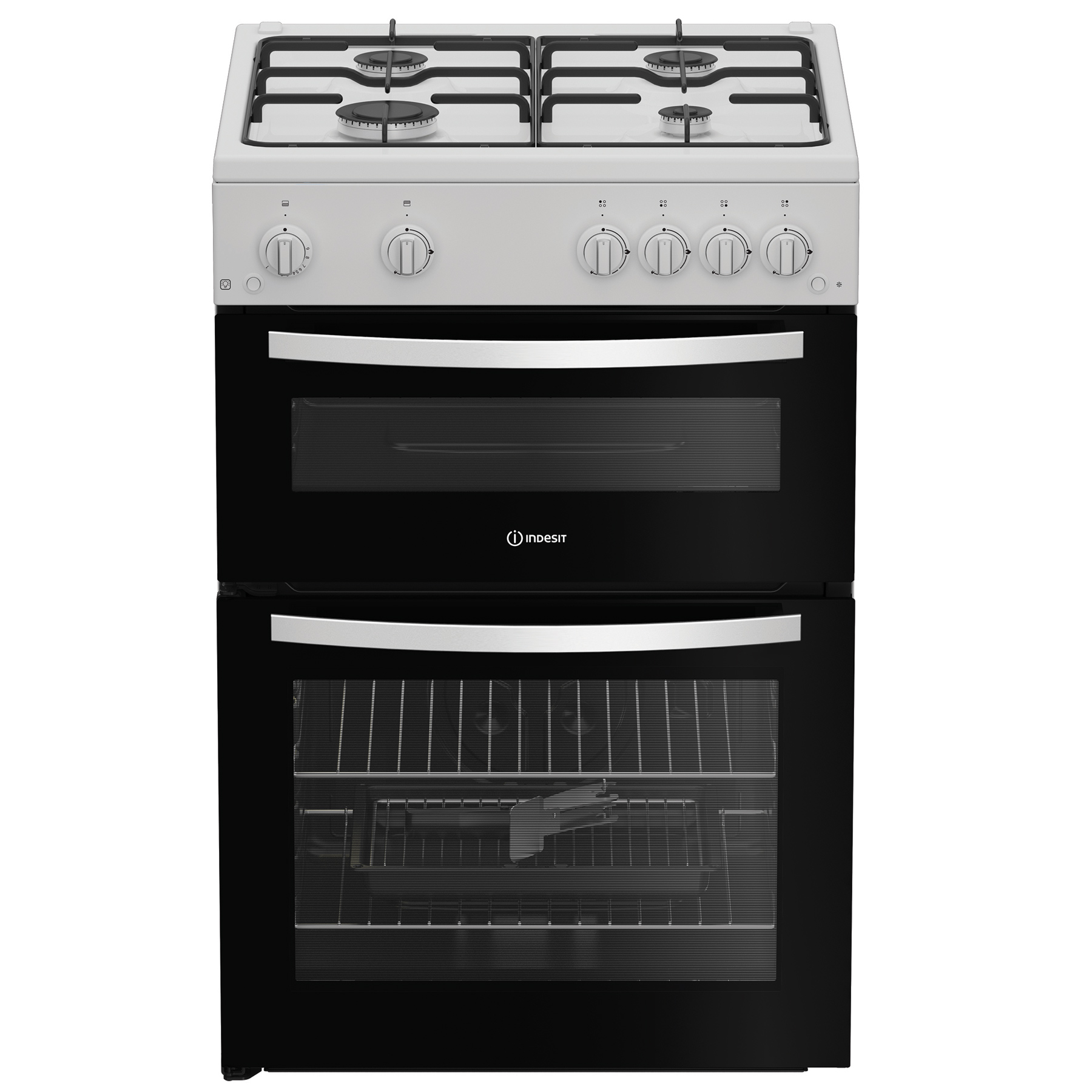 Indesit ITG6GW 60cm Twin Cavity Gas Cooker in White 4 Gas Burners 72 L