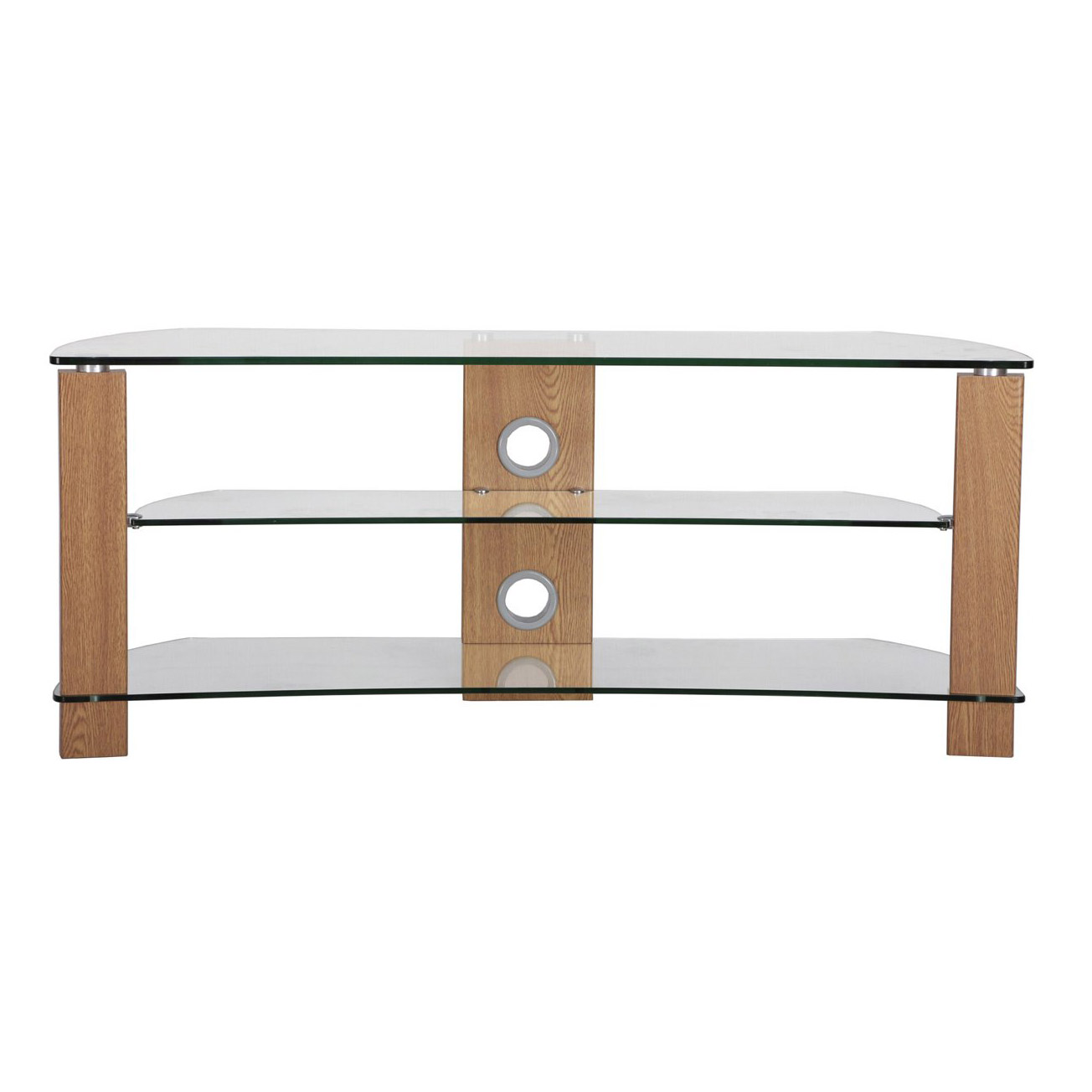 TTAP L640 1000 3O Vision Curve 1000mm TV Stand in Light Oak Clear Glas