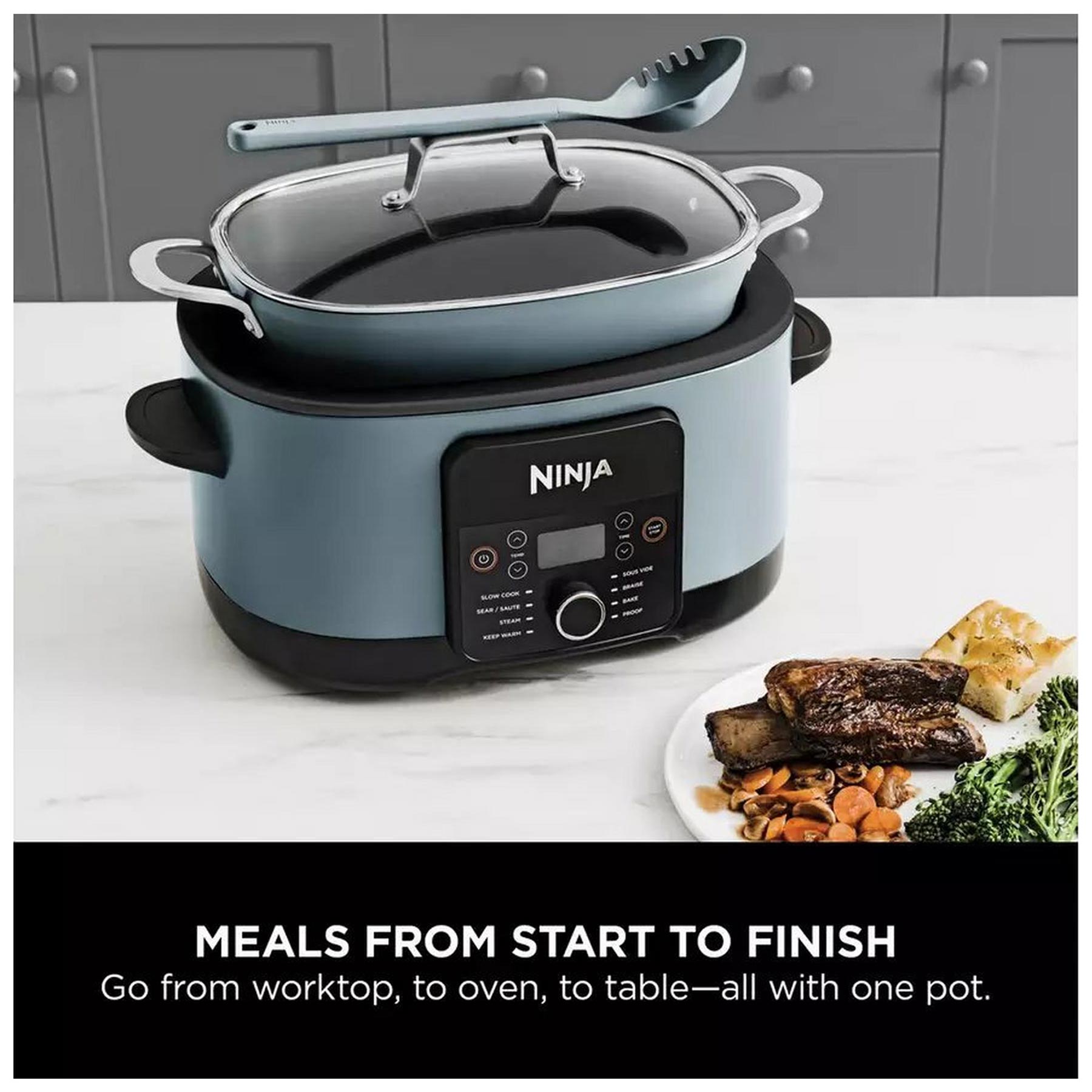 Ninja Foodi PossibleCooker 8-in-1 Multi-Cooker & Slow Cooker - Sea Salt Grey/Blue, MC1001UK, photo 4