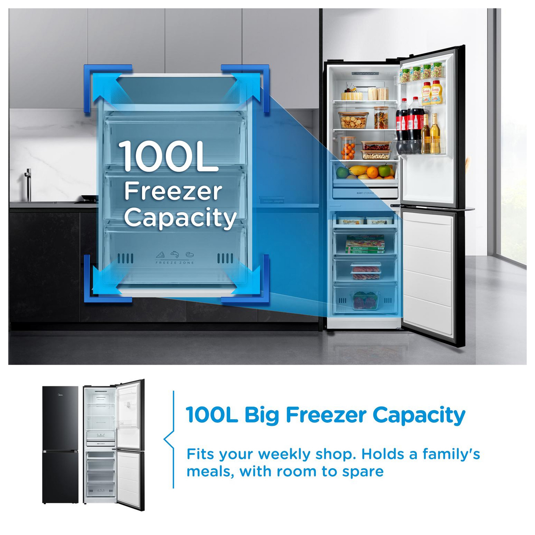 Midea MDRB379FGD30 180cm High 60 40 Frost Free Fridge Freezer in Black, photo 4