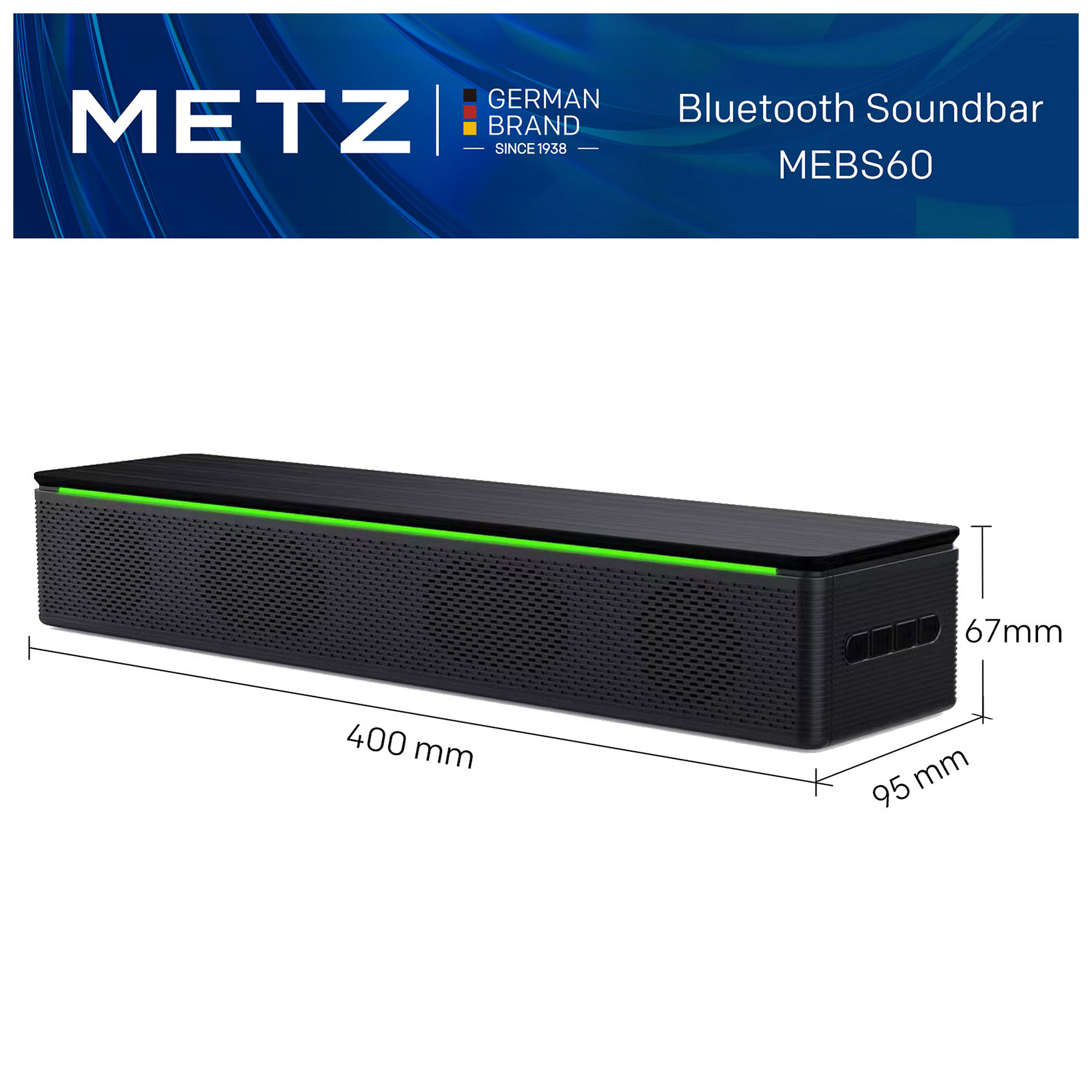 Metz MEBS60 Portable Bluetooth Wireless Speaker in Black, photo 3