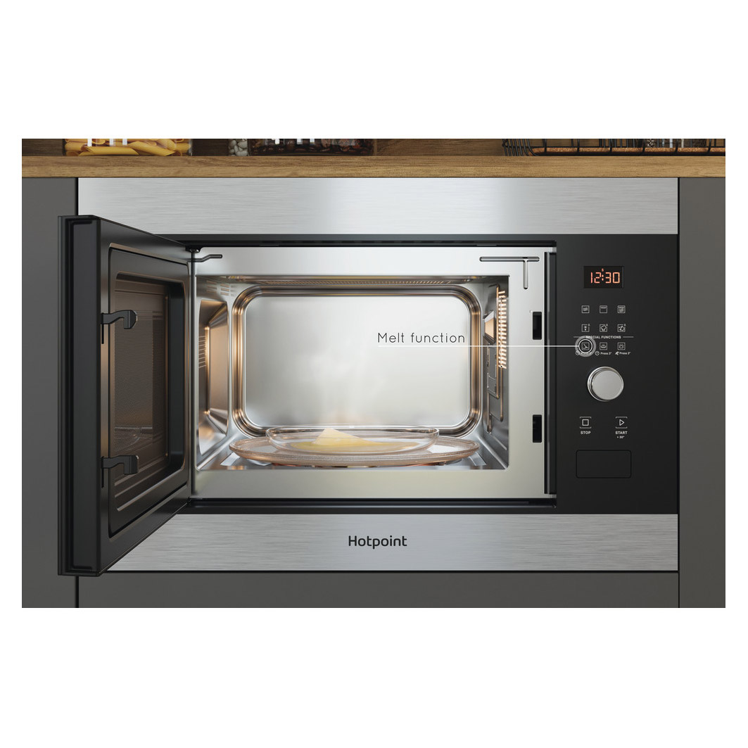 Hotpoint MF25GIXH Built In Microwave Oven Grill in St Steel 900W 25L, photo 4