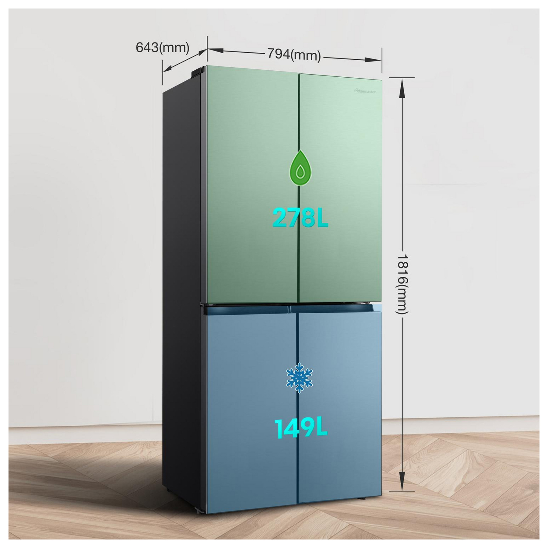 Fridgemaster MQ79395ES American Fridge Freezer in Silver Frost Free, photo 3