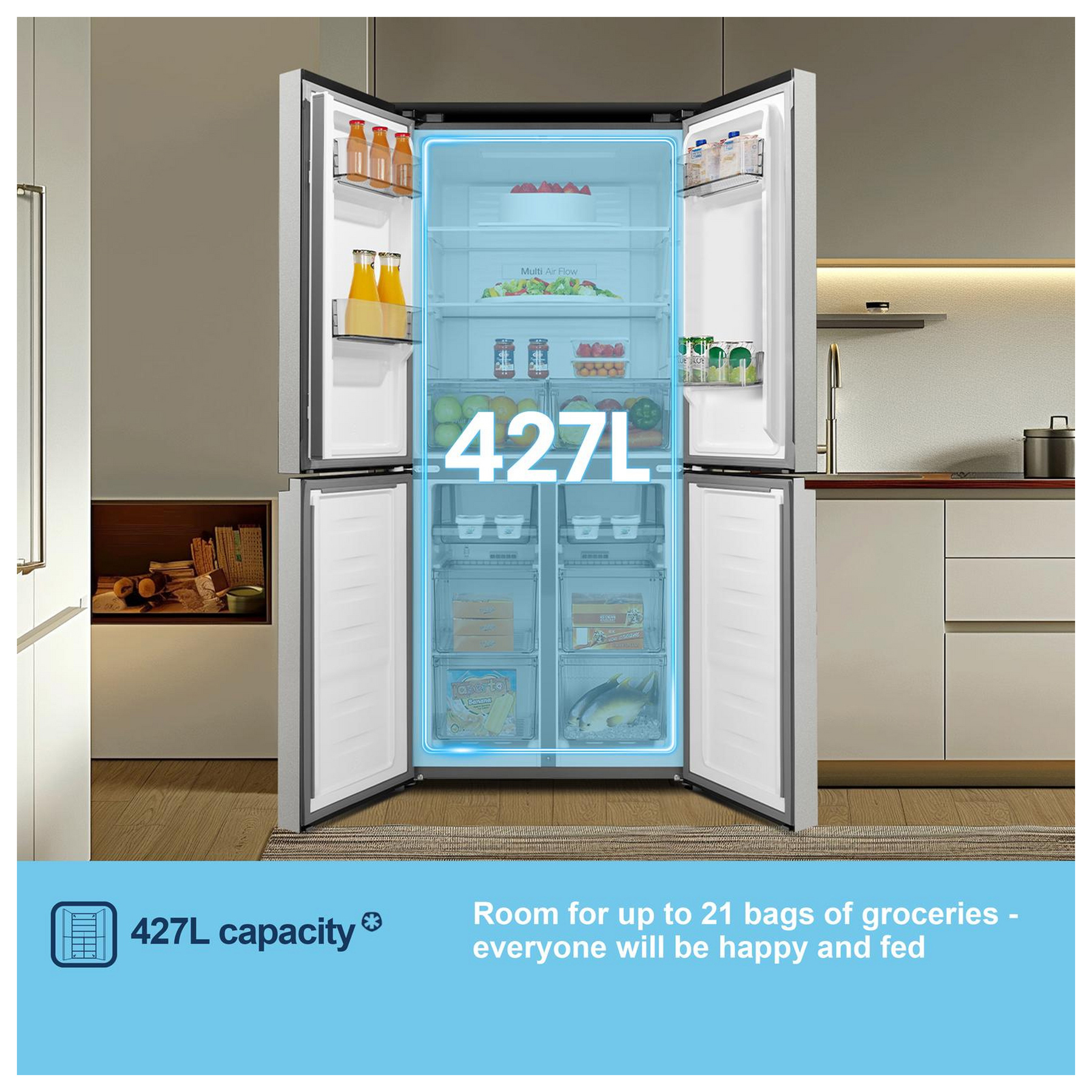 Fridgemaster MQ79395ES American Fridge Freezer in Silver Frost Free, photo 4