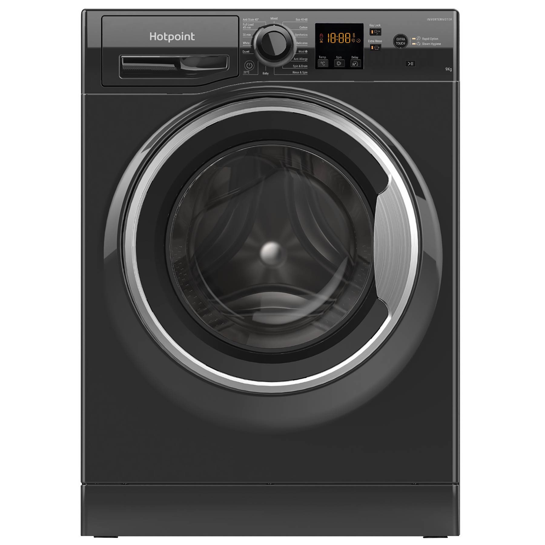 Hotpoint NSWF946BSUK 9kg 1400 Spin Washing Machine in Black A Rated St