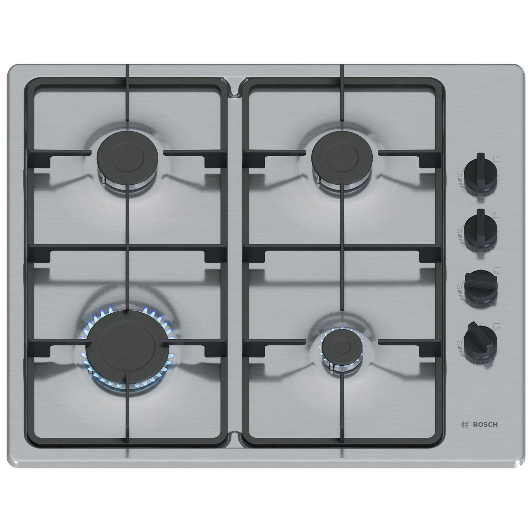 Bosch PBP6B5K60 Series 2 60cm 4 Burner Gas Hob in Brushed Steel