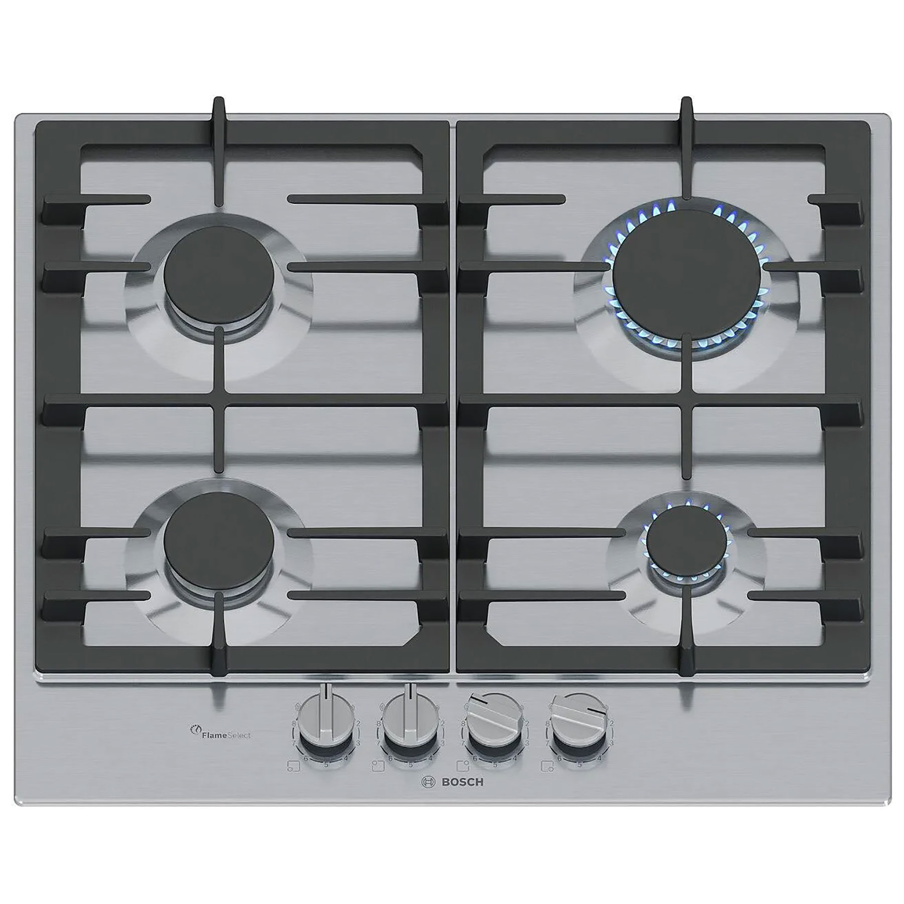 Bosch PCP6A5I90 Series 6 60cm 4 Burner Gas Hob in Brushed Steel