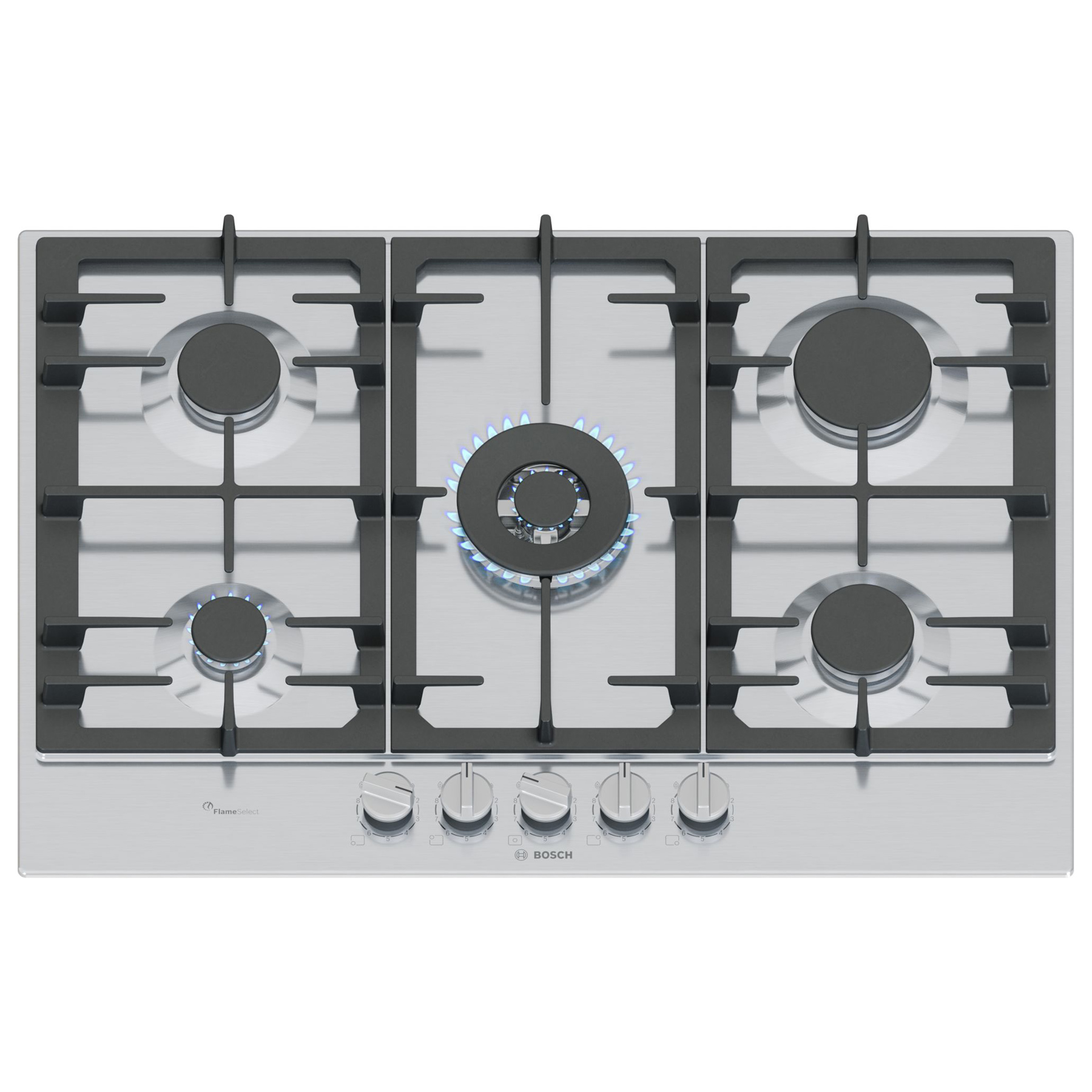 Bosch PCQ7A5I90 Series 6 75cm 5 Burner Gas Hob in Stainless Steel Dual