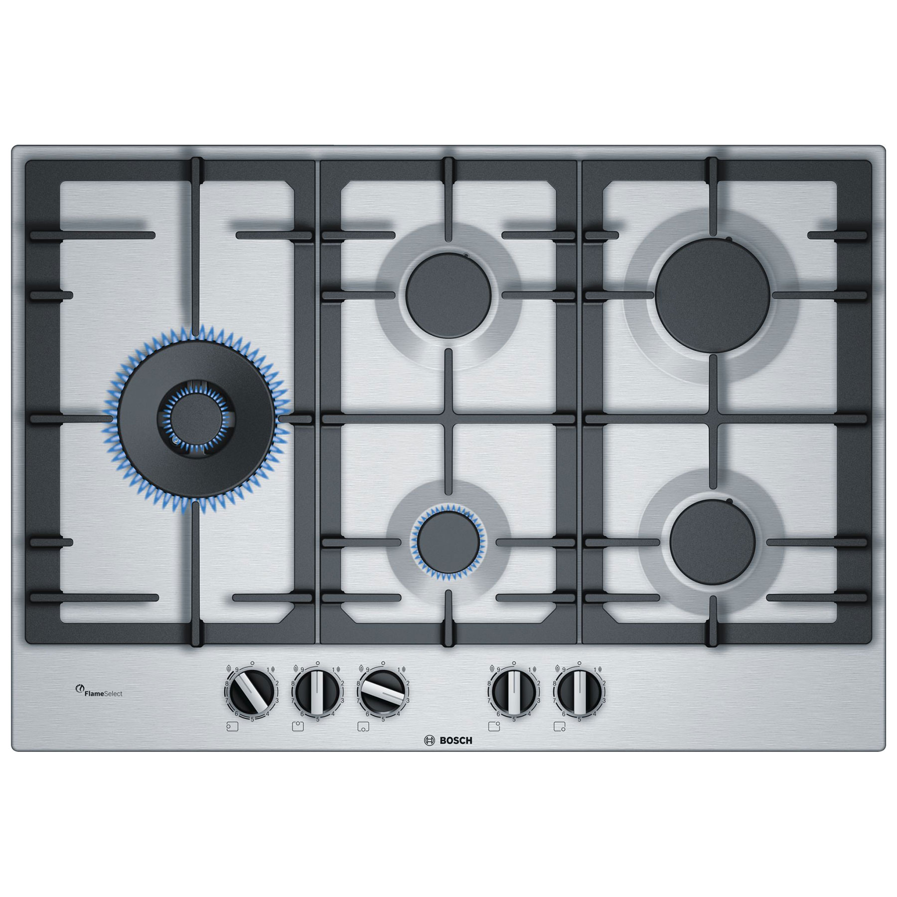 Bosch PCS7A5B90 Series 6 75cm 5 Burner Gas Hob in St Steel Wok Burner