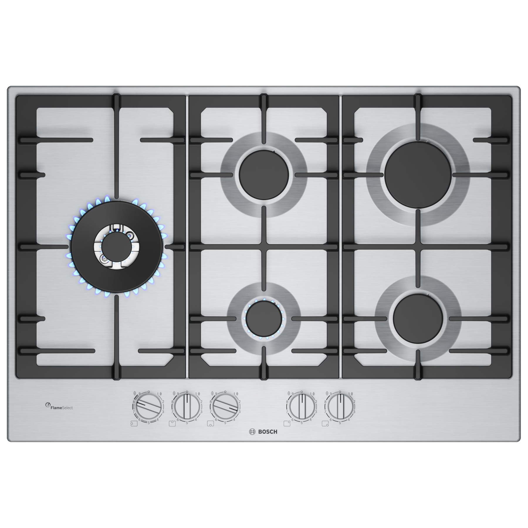 Bosch PCS7A5I90 Series 6 75cm 5 Burner Gas Hob in Stainless Steel Dual