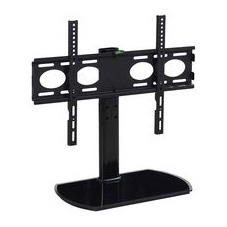 Image of TTAP PED64S Black Glass Swivel Tabletop Pedestal TV Stand in Black