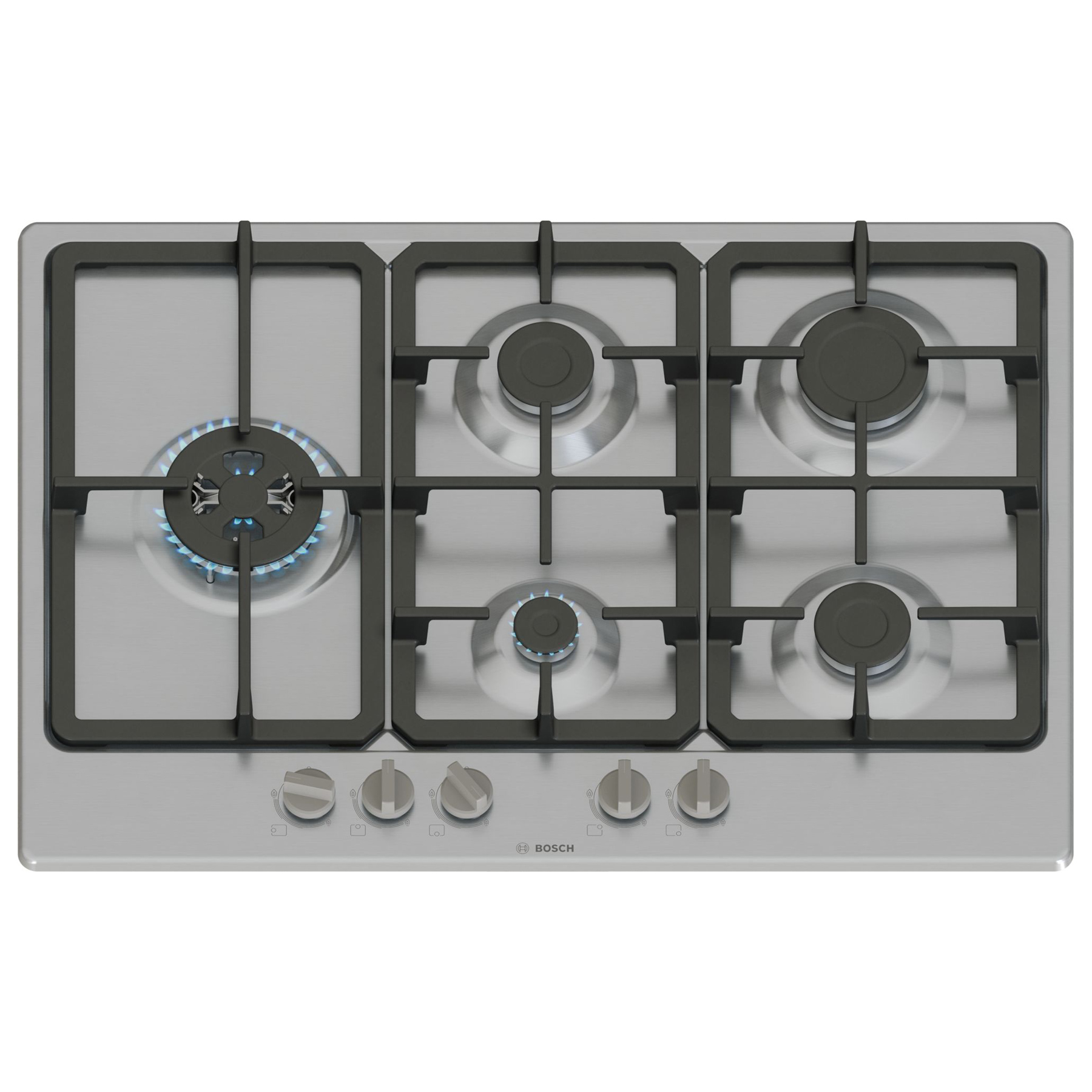 Bosch PGM7B5K90 Series 4 75cm 5 Burner Gas Hob in Stainless Steel Wok