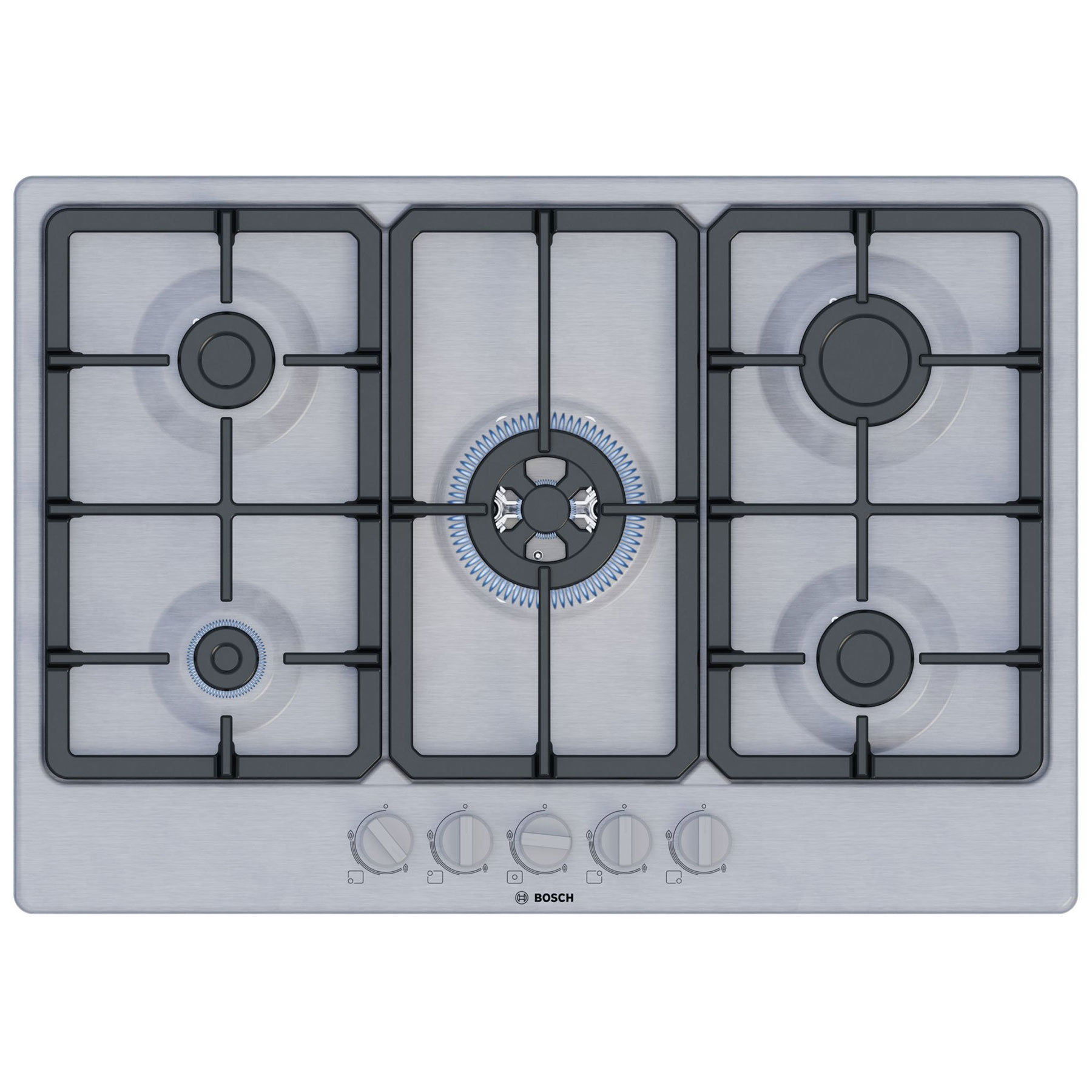 Bosch PGQ7B5K90 Series 4 75cm 5 Burner Gas Hob Brushed Steel Wok Burne