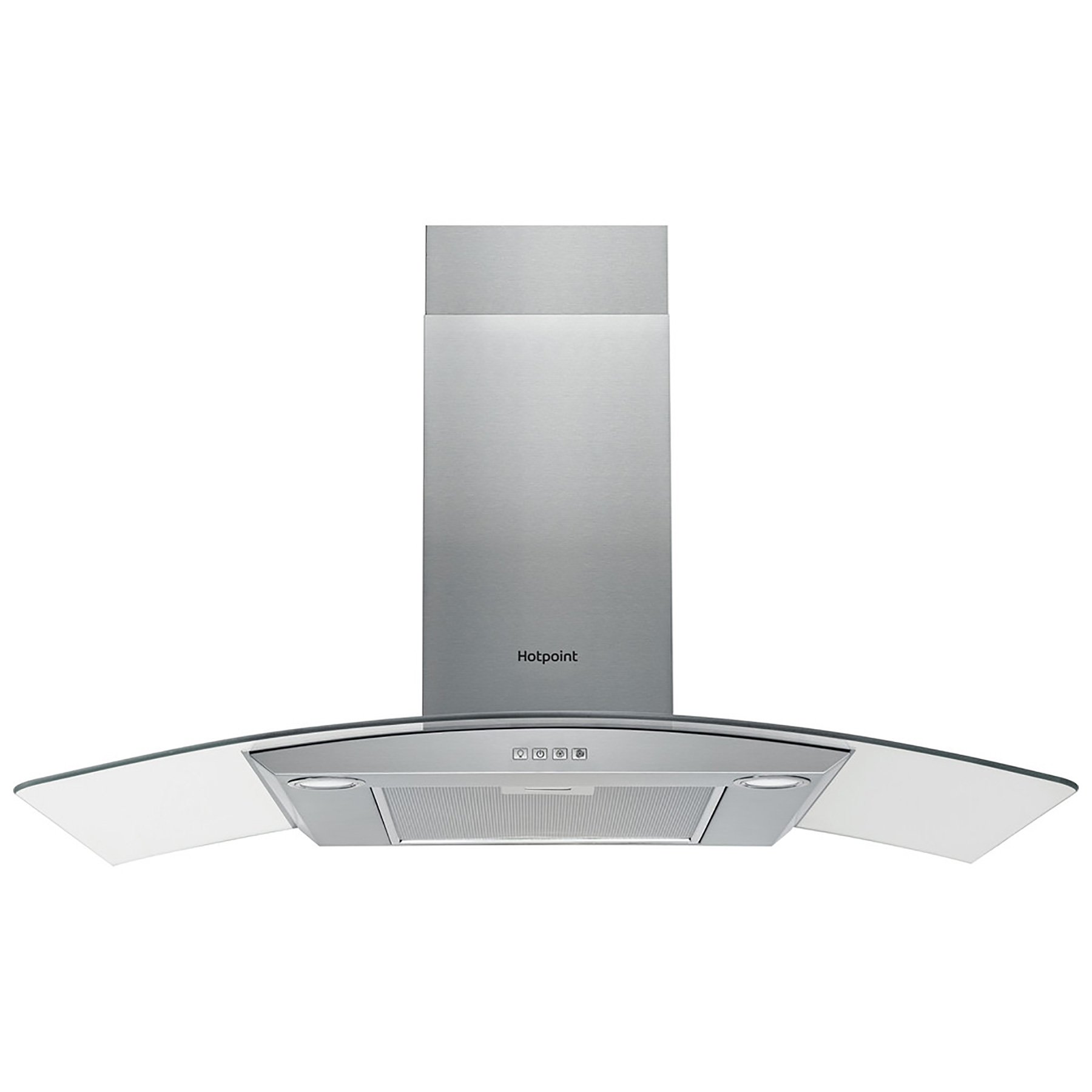 Hotpoint PHGC9 4FLMX 90cm Curved Glass Chimney Hood in St Steel 3 Spee