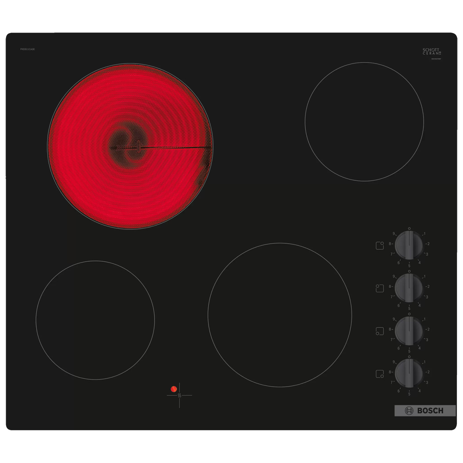 Bosch PKE611CA3E Series 2 60cm 4 Zone Frameless Ceramic Hob Black Glas