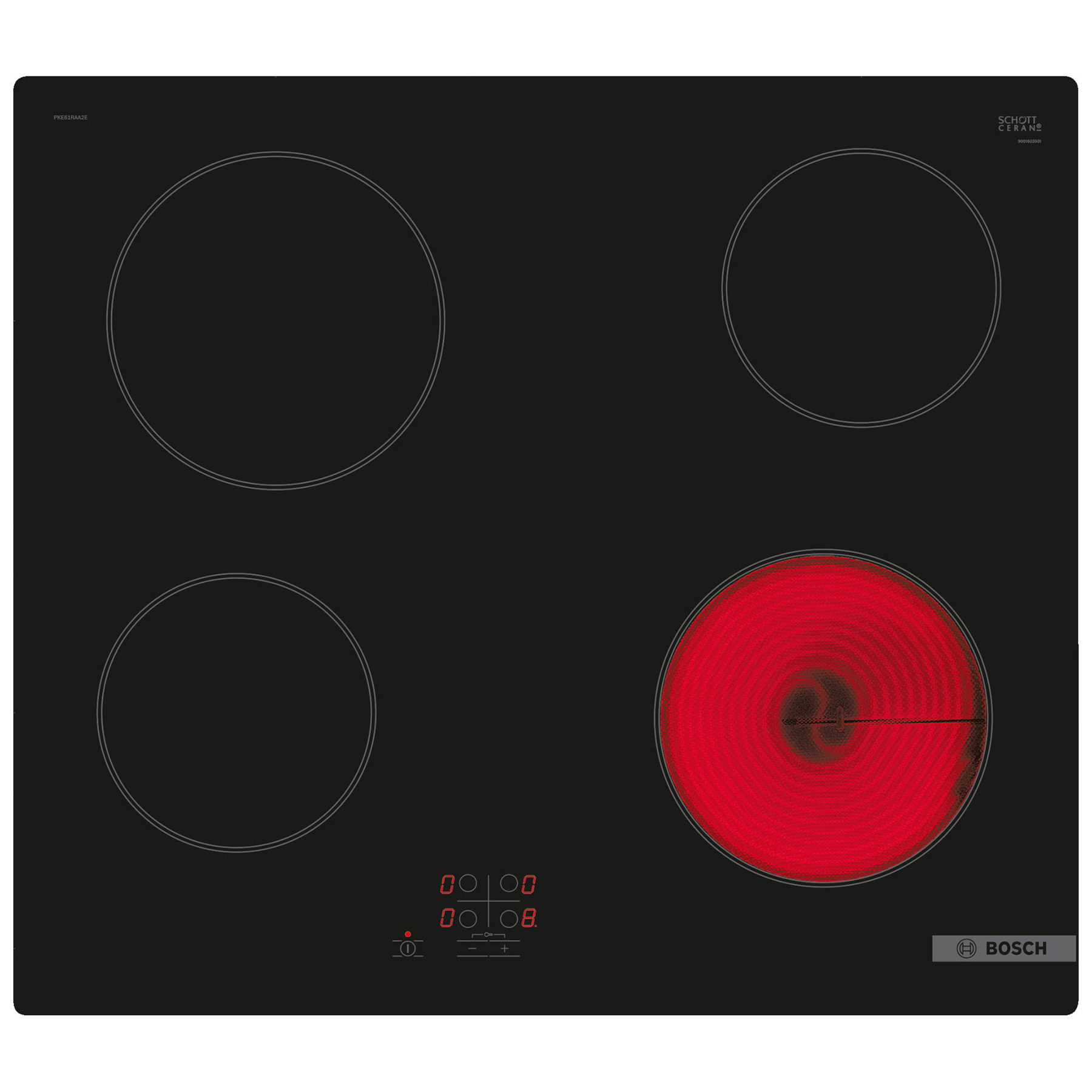 Bosch PKE61RAA8B Series 4 60cm 4 Zone Frameless Ceramic Hob Black Glas