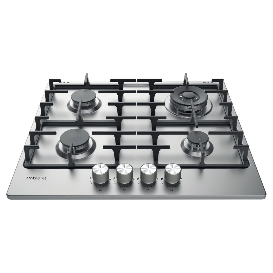 Image of Hotpoint PPH60GDFIXUK 60cm 4 Burner Gas Hob in Stainless Steel Wok Bur