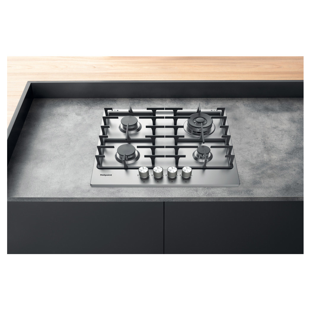 Hotpoint PPH60GDFIXUK 60cm 4 Burner Gas Hob in Stainless Steel Wok Bur, photo 2