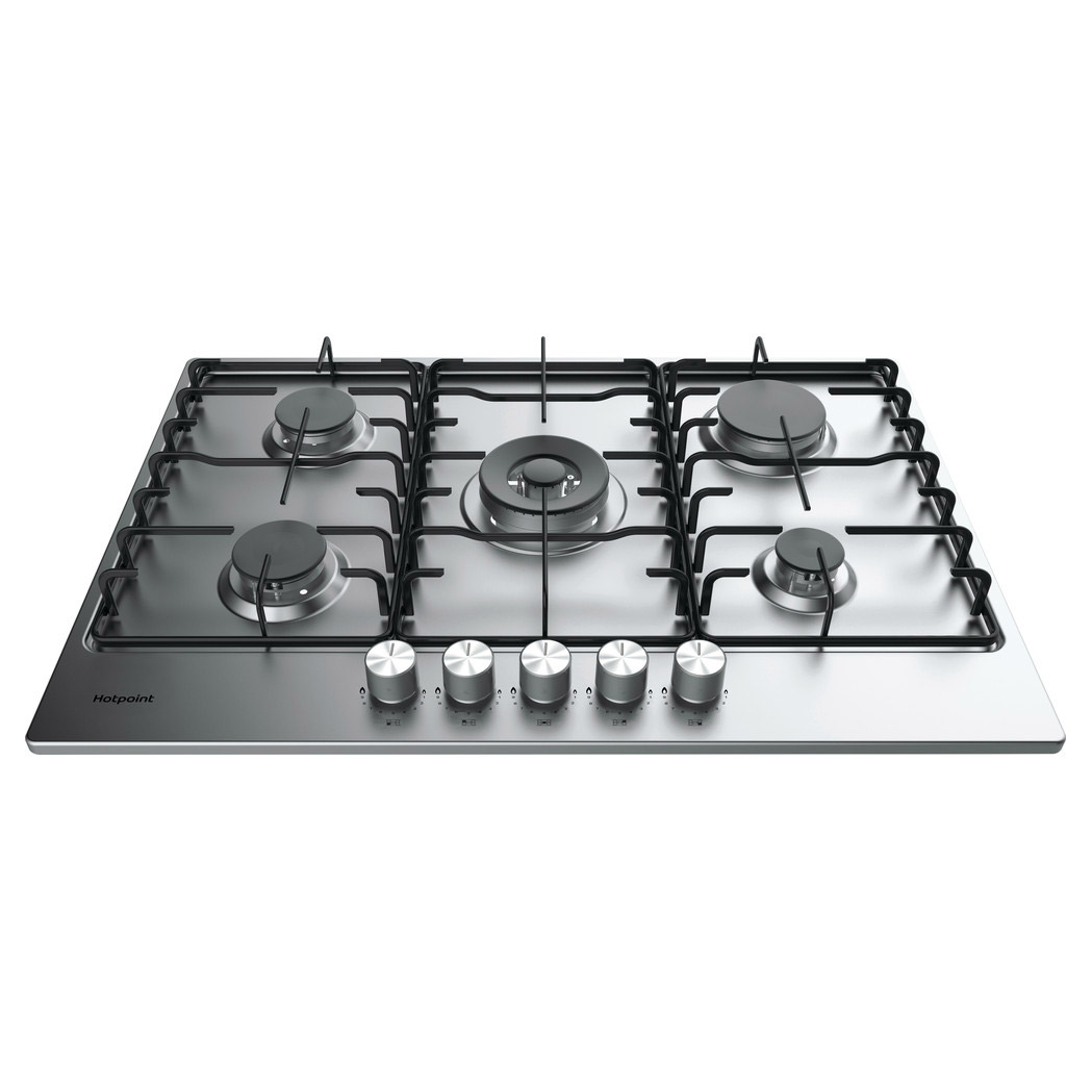 Hotpoint PPH75PDFIXUK 75cm 5 Burner Gas Hob in Stainless Steel Wok Bur