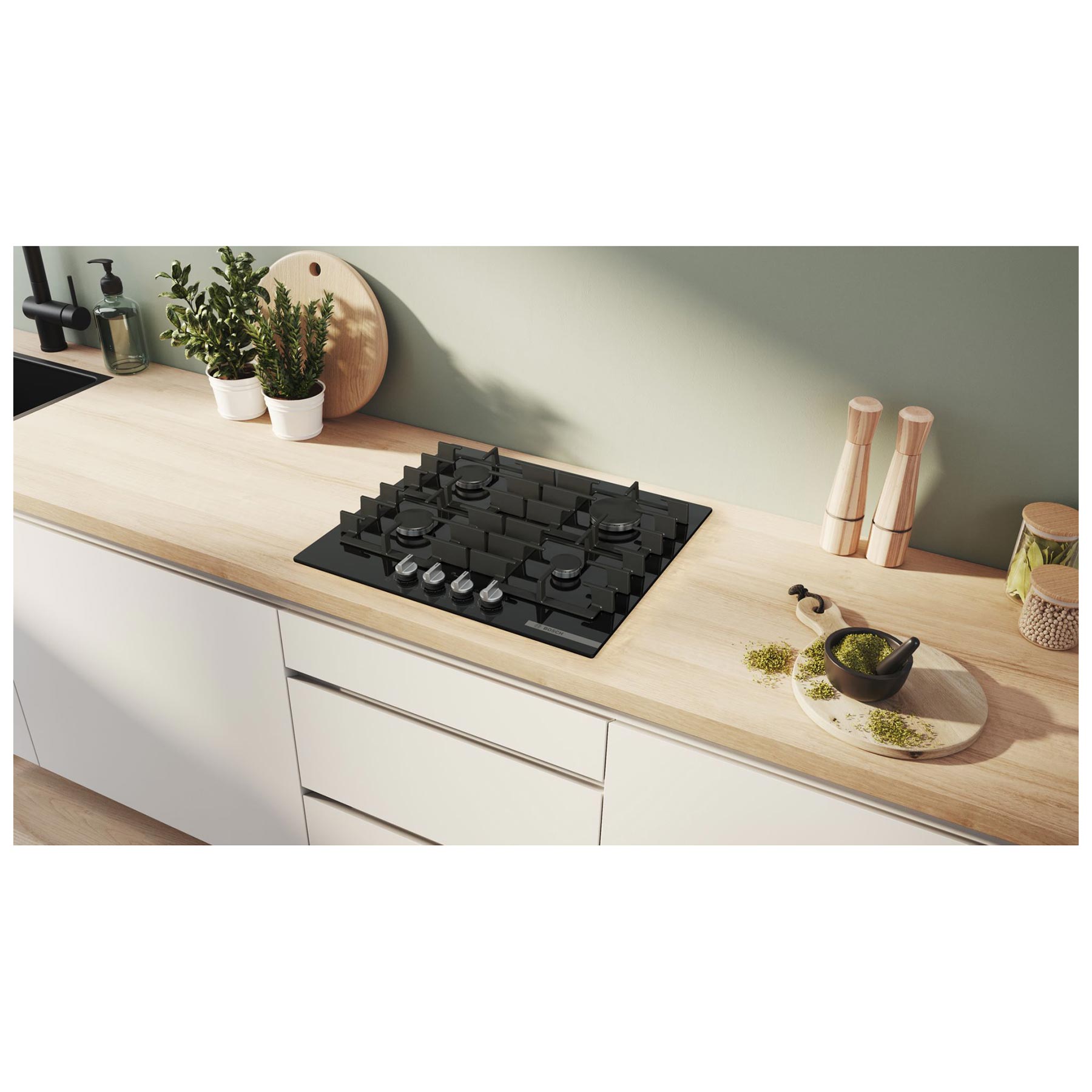 Bosch PPP6A6I40 Series 6 60cm 4 Burner Gas Hob in Tempered Black Glass, photo 5