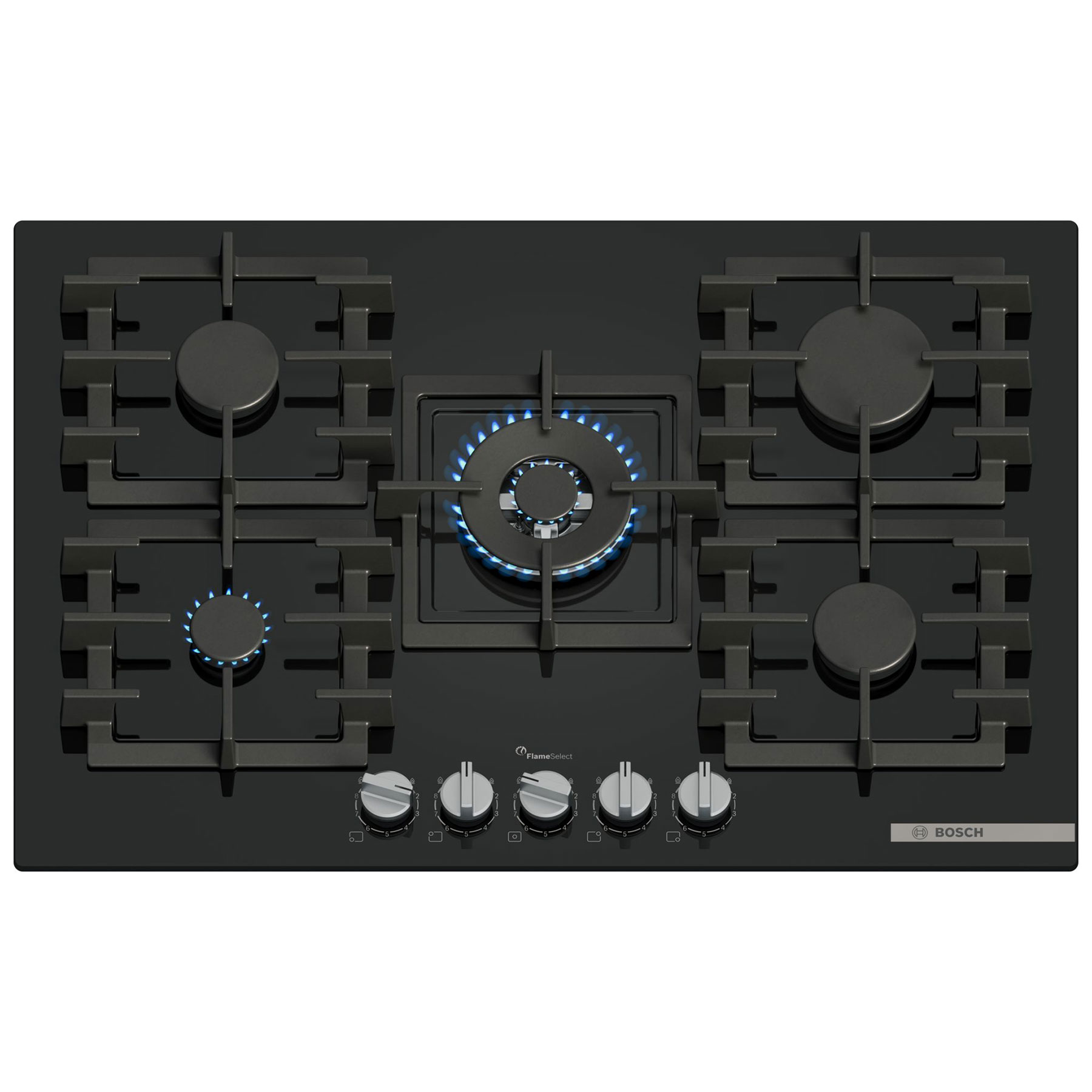 Bosch PPQ7A6I40 Series 6 75cm 5 Burner Gas Hob in Black Glass Wok
