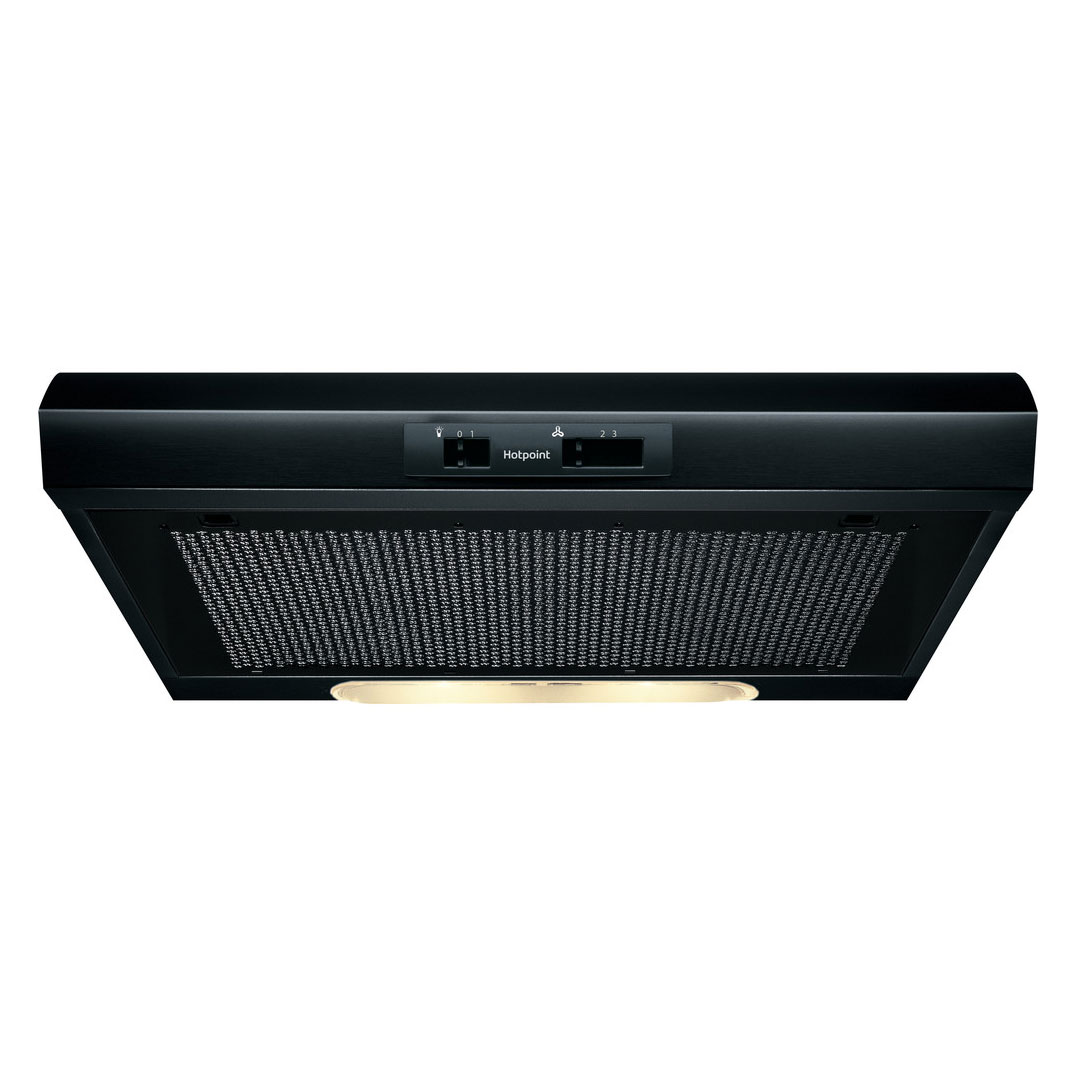Hotpoint PSLMO65FLSK 60cm Visor Extractor Hood in Black 3 Speed Fan