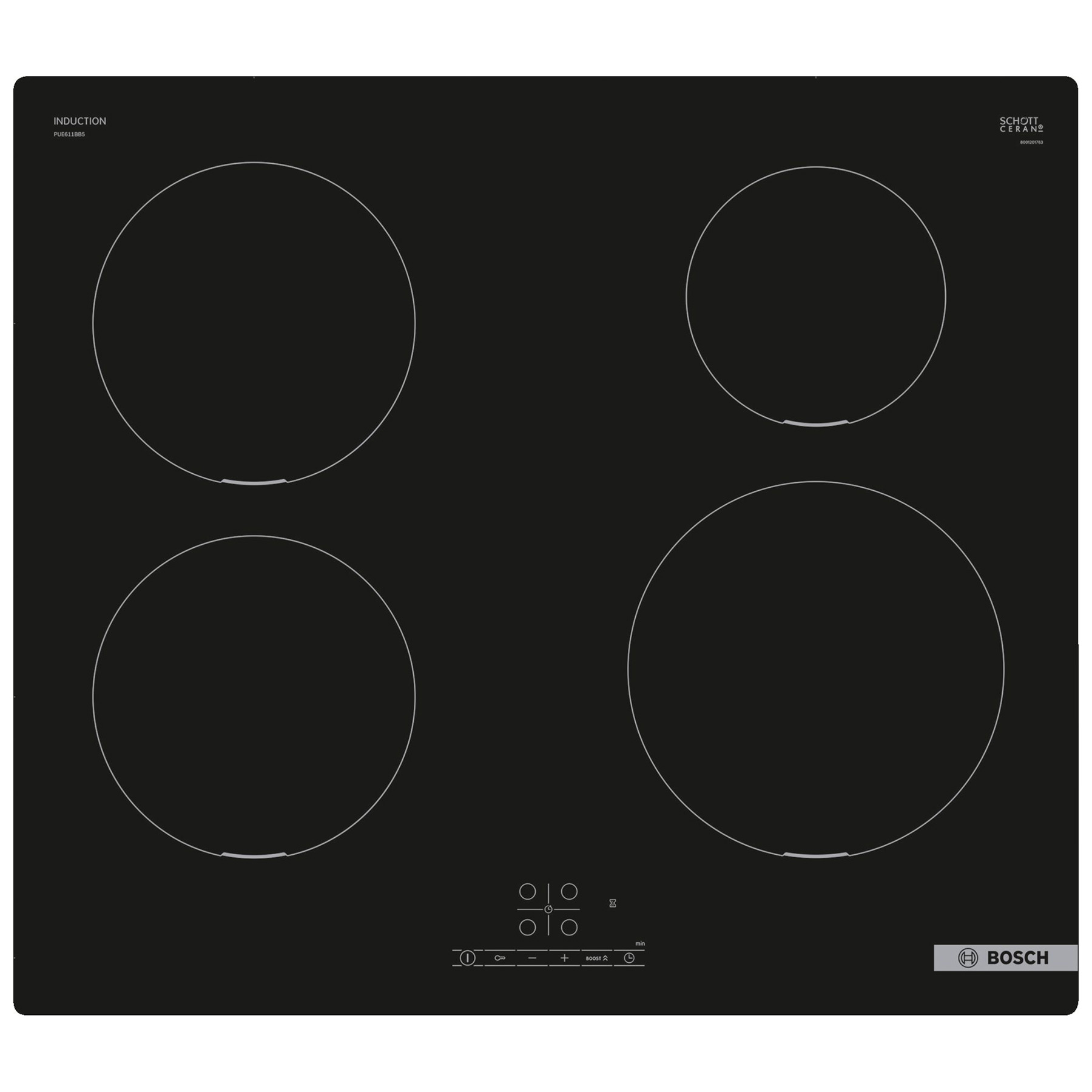 Image of Bosch PUE611BB5B Series 4 60cm Frameless Electric Induction Hob in Bla