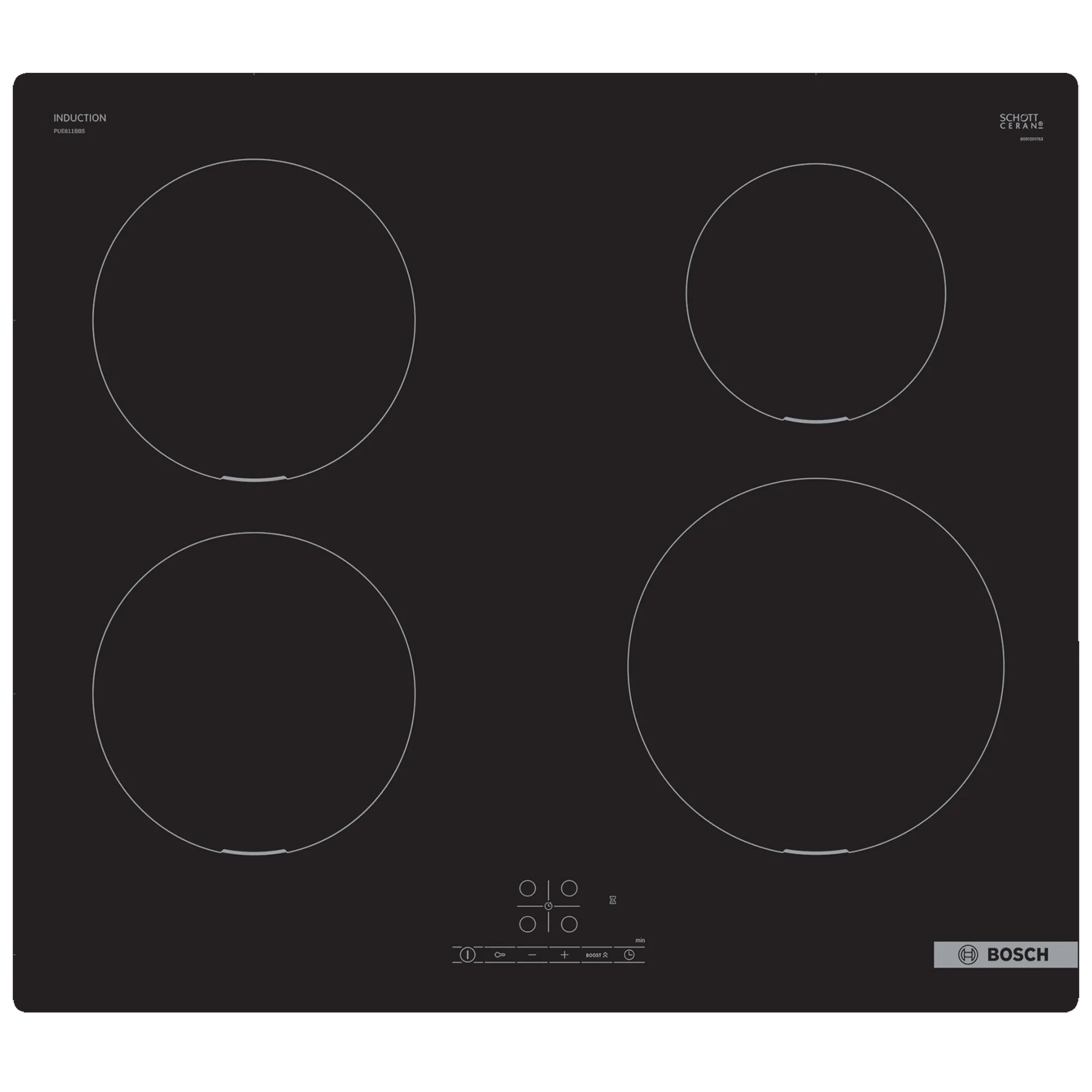 Image of Bosch PUE611BB5E Series 4 60cm 4 Zone Induction Hob in Black Glass