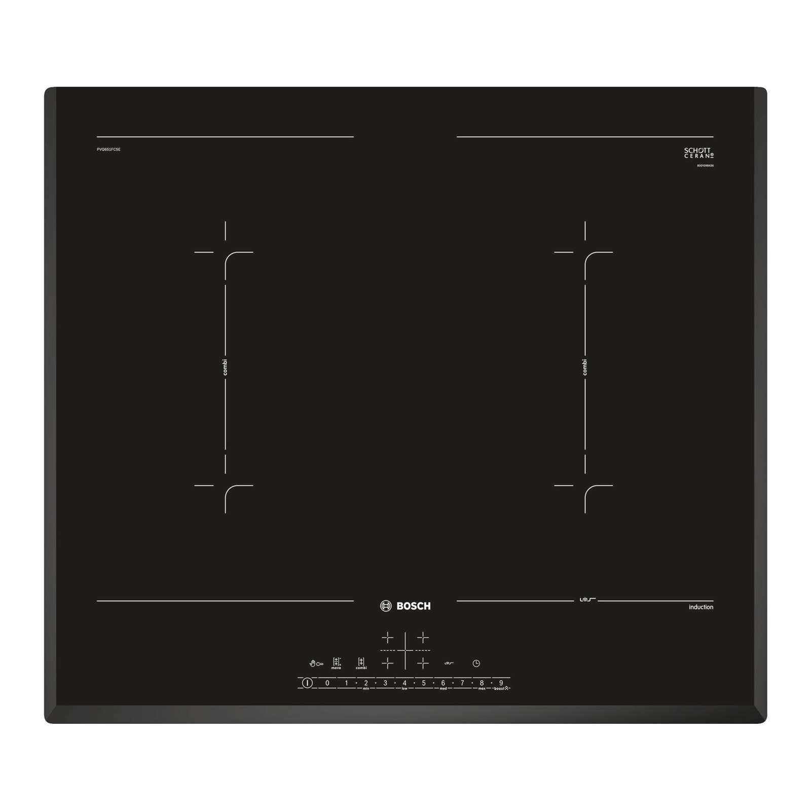 Image of Bosch PVQ651FC5E Series 6 60cm 4 Zone Induction Hob in Black Glass