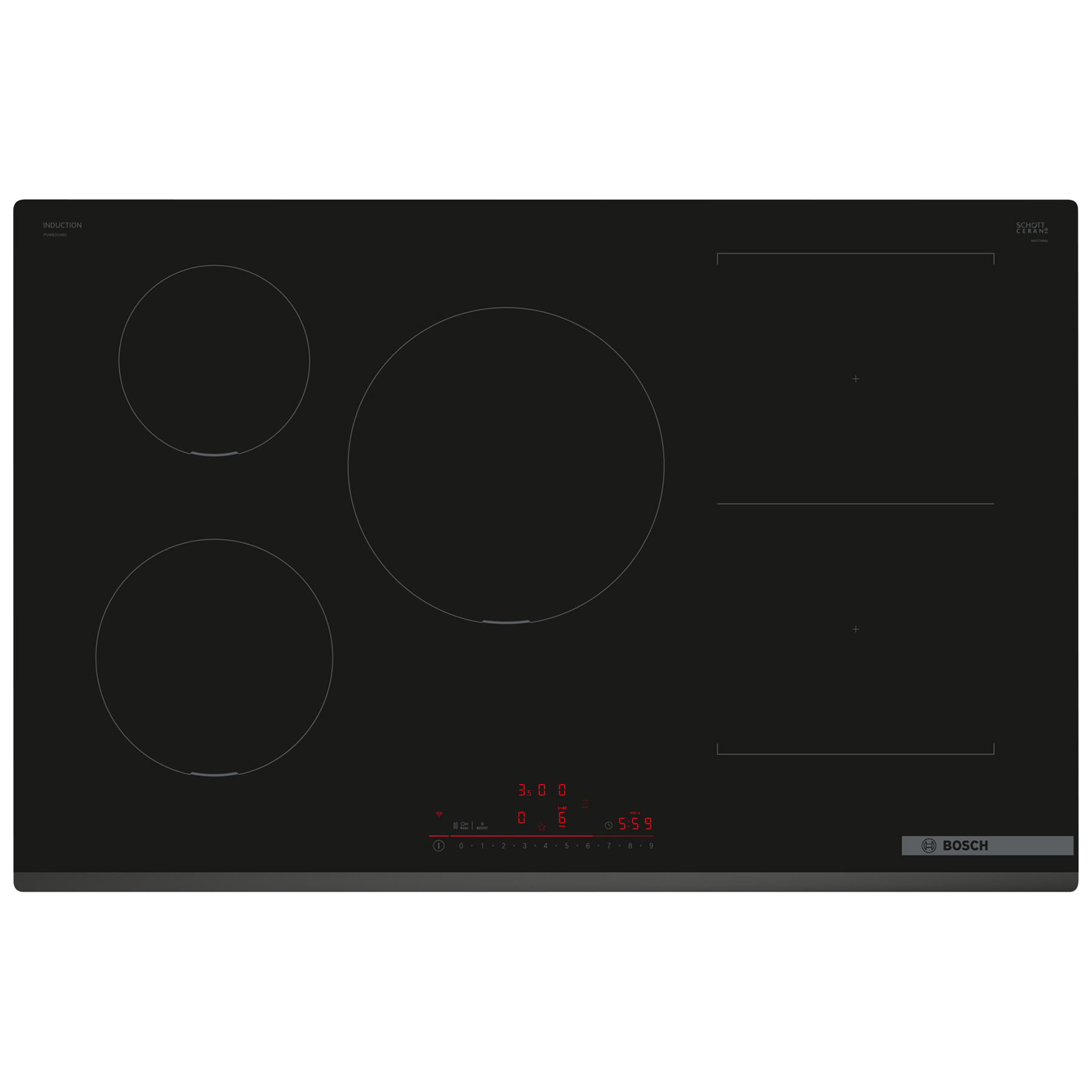 Bosch PVW831HB1E Series 6 80cm 5 Zone Induction Hob in Black