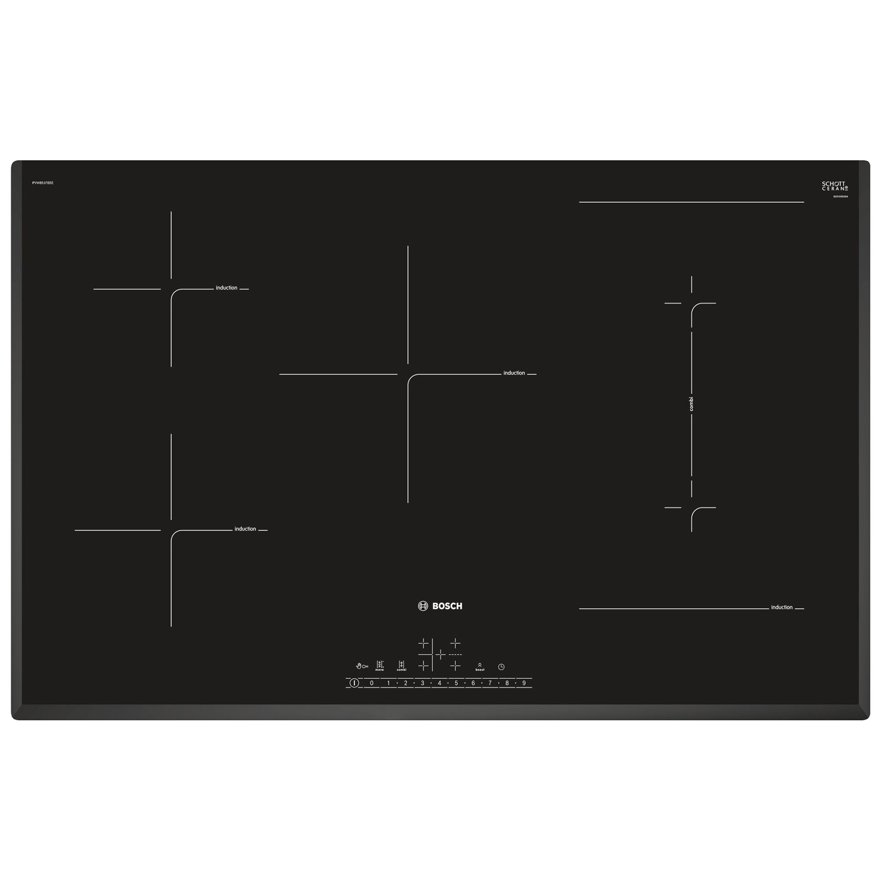 Image of Bosch PVW851FB5E Series 6 80cm 5 Zone Induction Hob in Black Glass