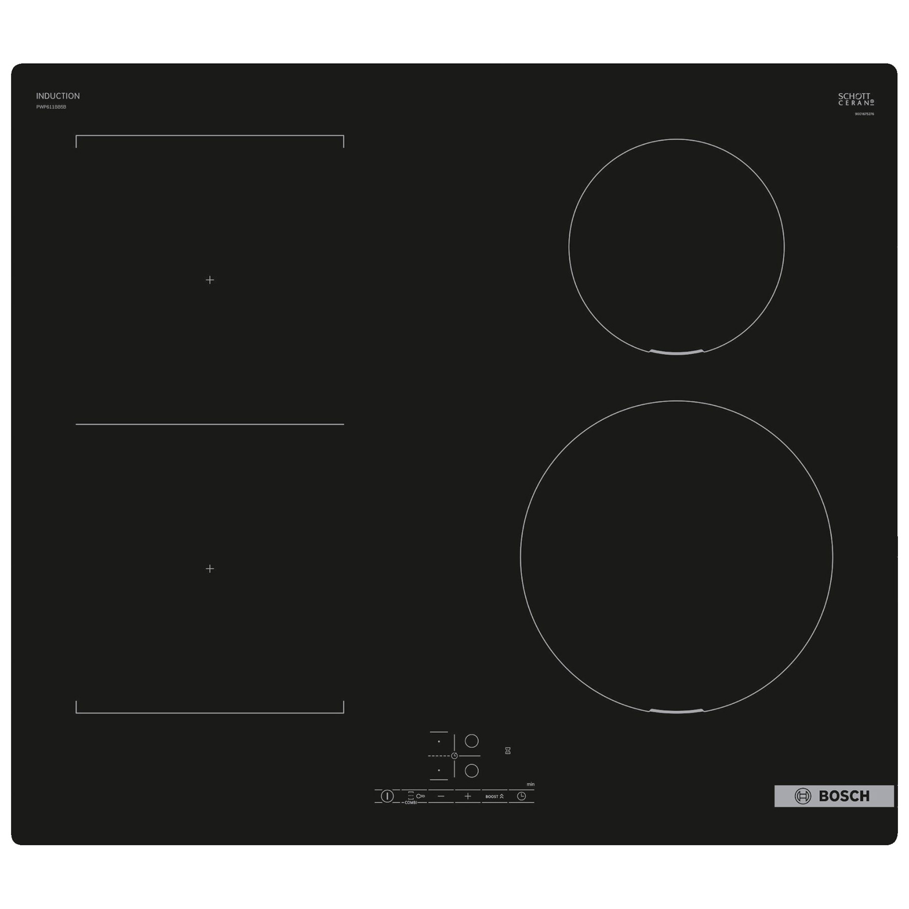 Bosch PWP611BB5B Series 4 60cm 4 Zone Induction Hob in Black Glass