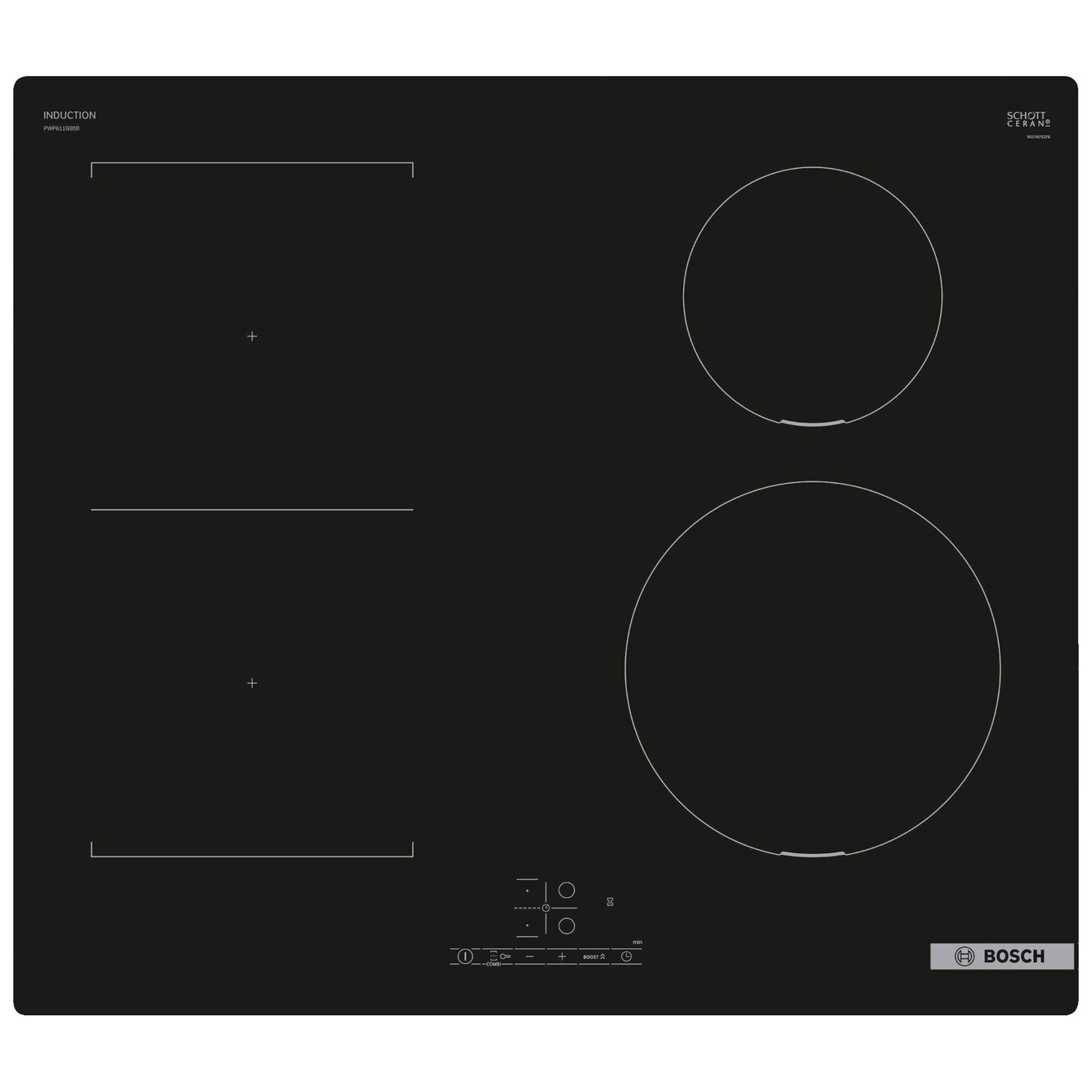 Image of Bosch PWP611BB5B Series 4 60cm 4 Zone Induction Hob in Black Glass