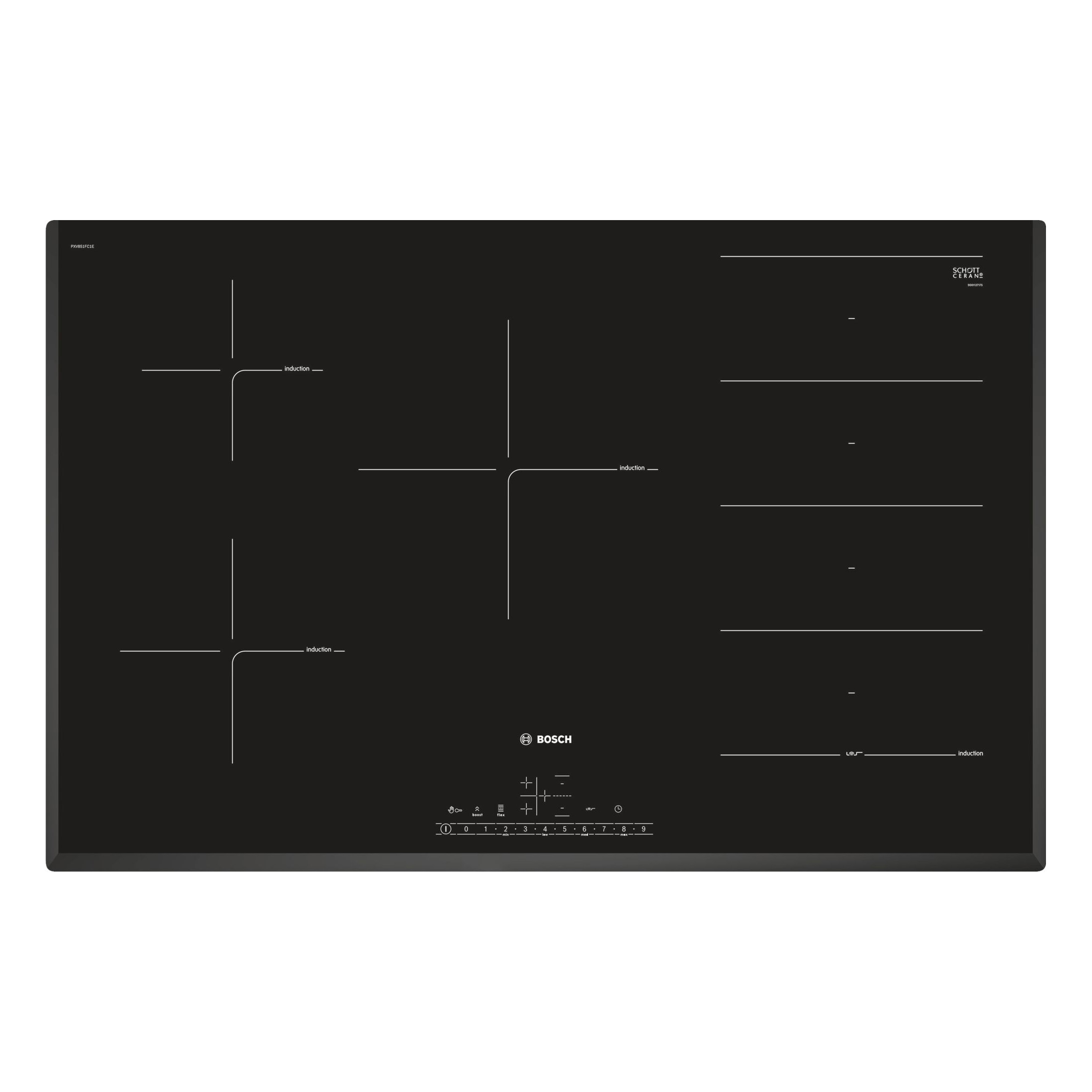 Image of Bosch PXV851FC1E Series 6 80cm 5 Zone Induction Hob in Black Glass