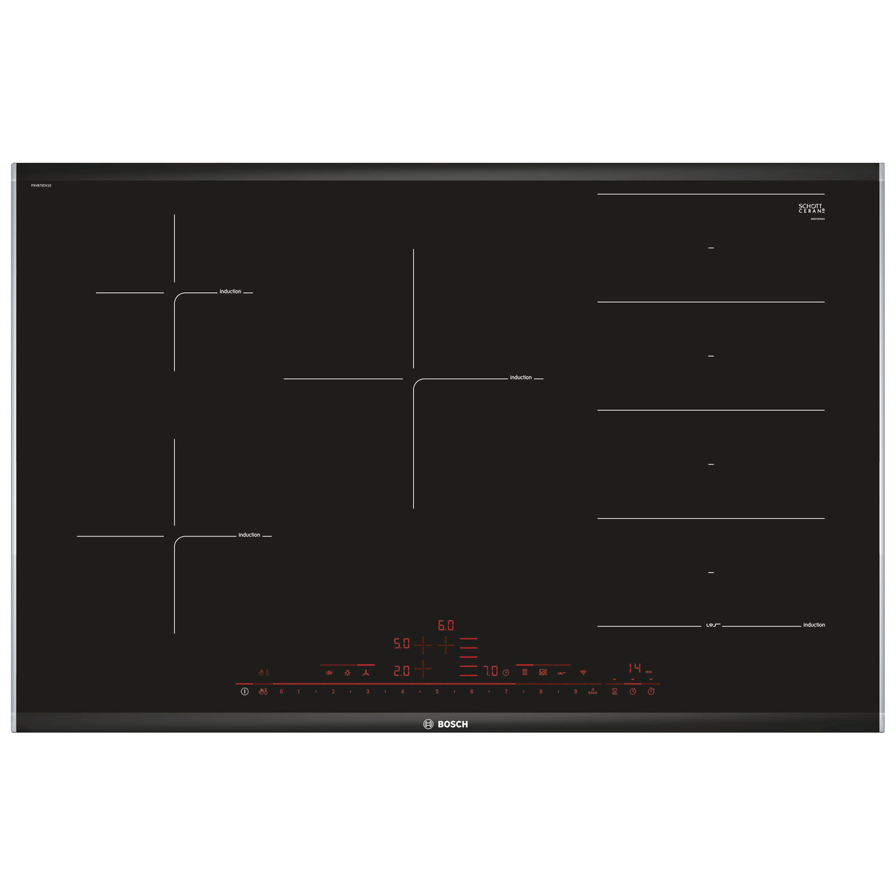 Image of Bosch PXV875DV1E Series 8 H C 80cm 4 Zone Induction Hob in Black Glass